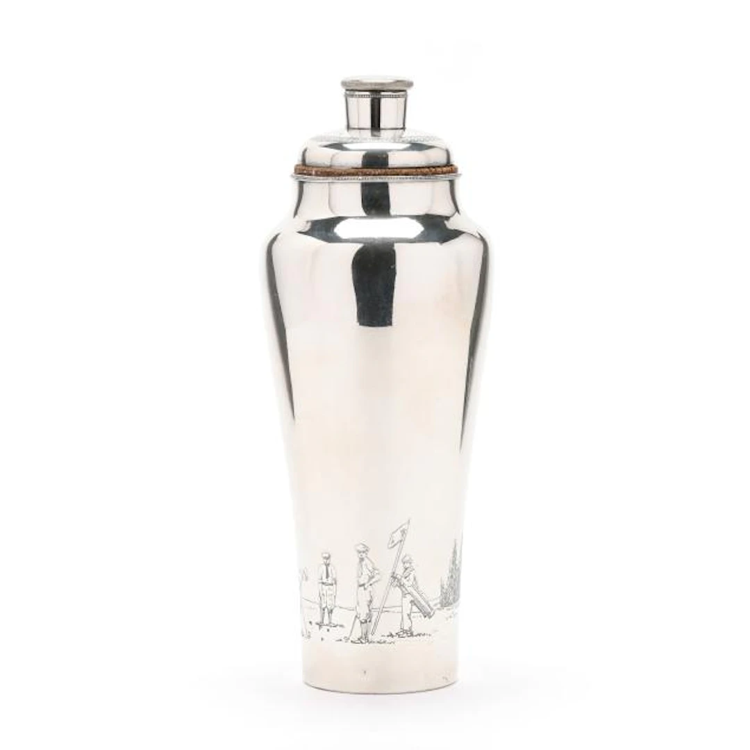Meriden Silverplate Co., Cocktail Shaker with Golf Motif
