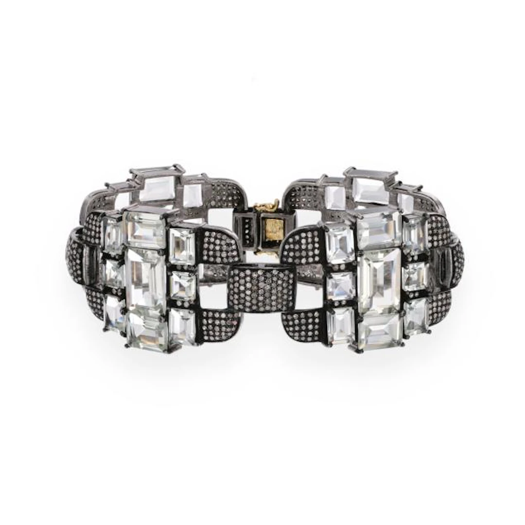 Silver, Green Quartz, and Diamond Bracelet