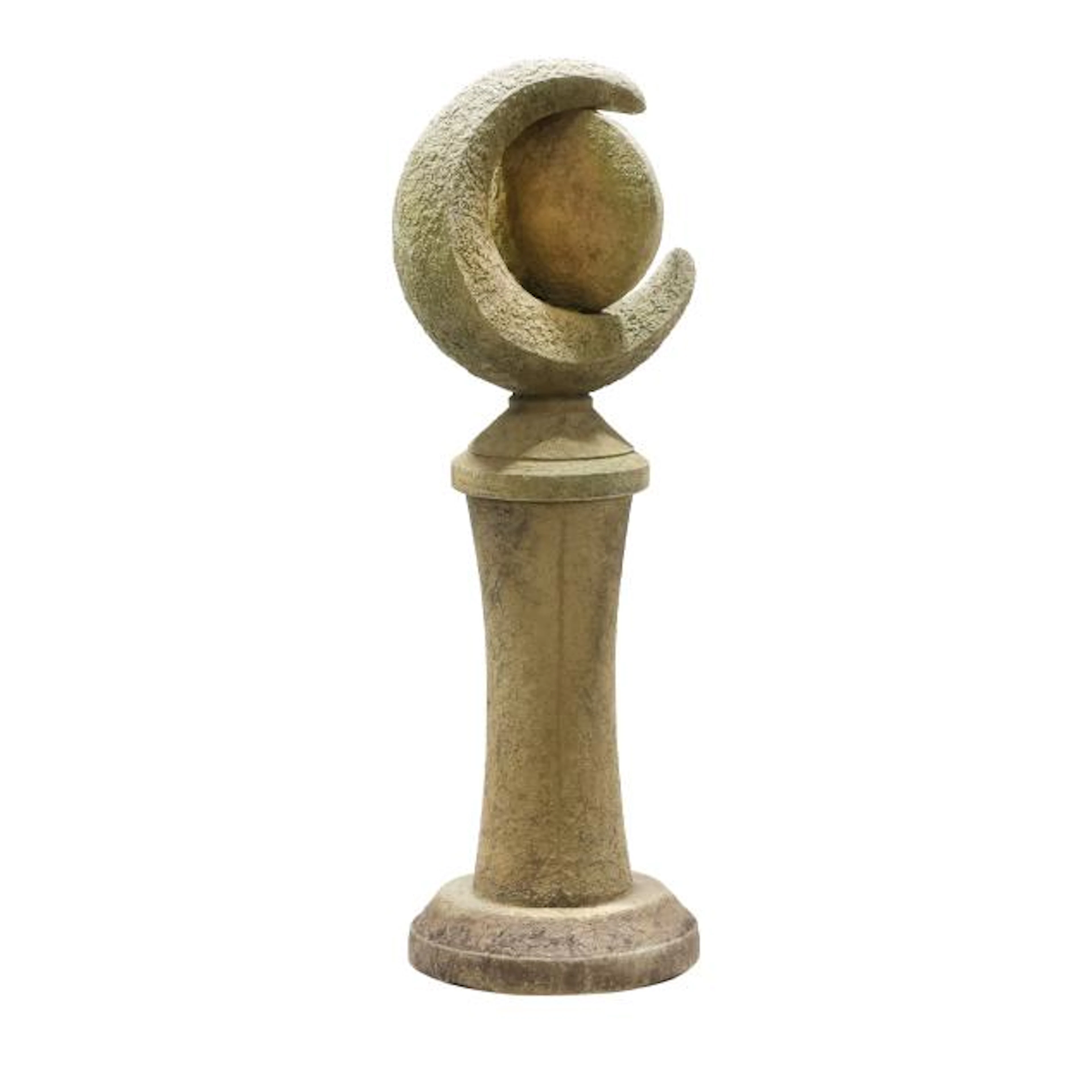 Massarelli's, Tall Cast Stone Garden Statue of Crescent on Pedestal