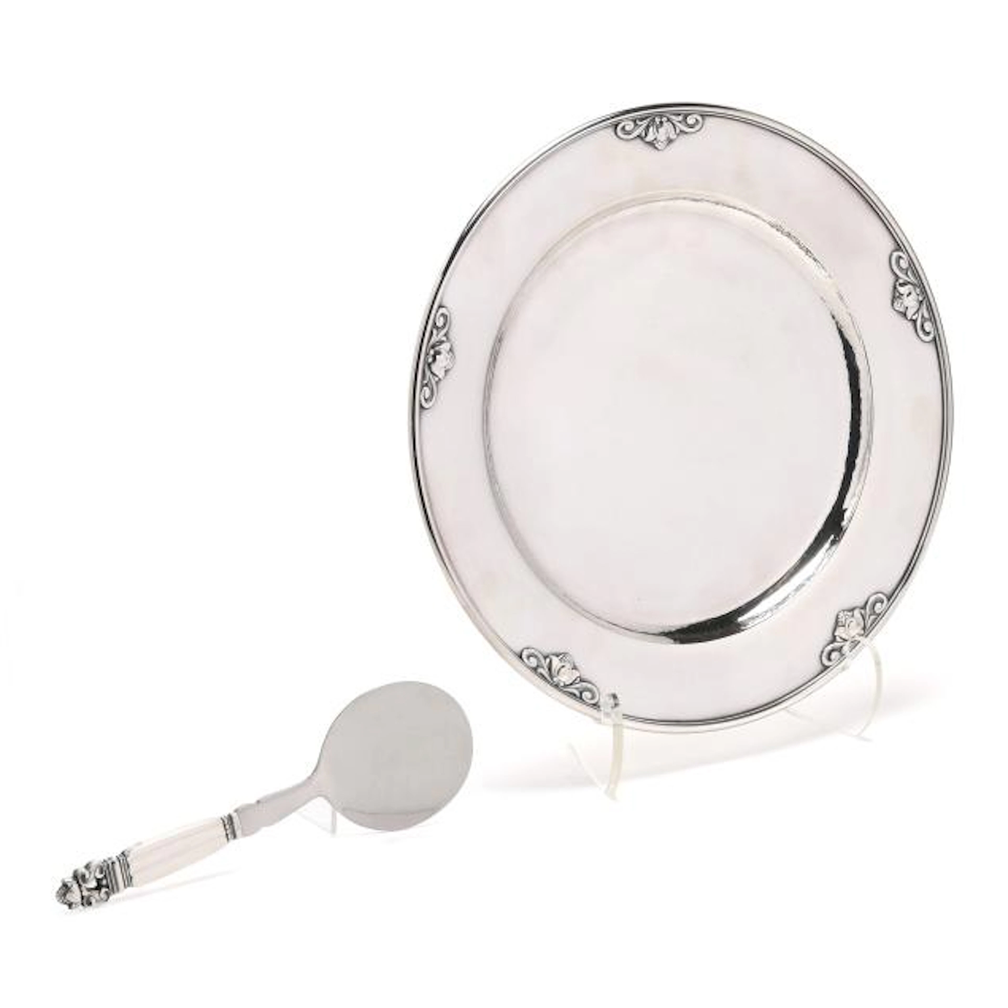 Georg Jensen Acorn Sterling Silver Serving Platter and Pastry Server