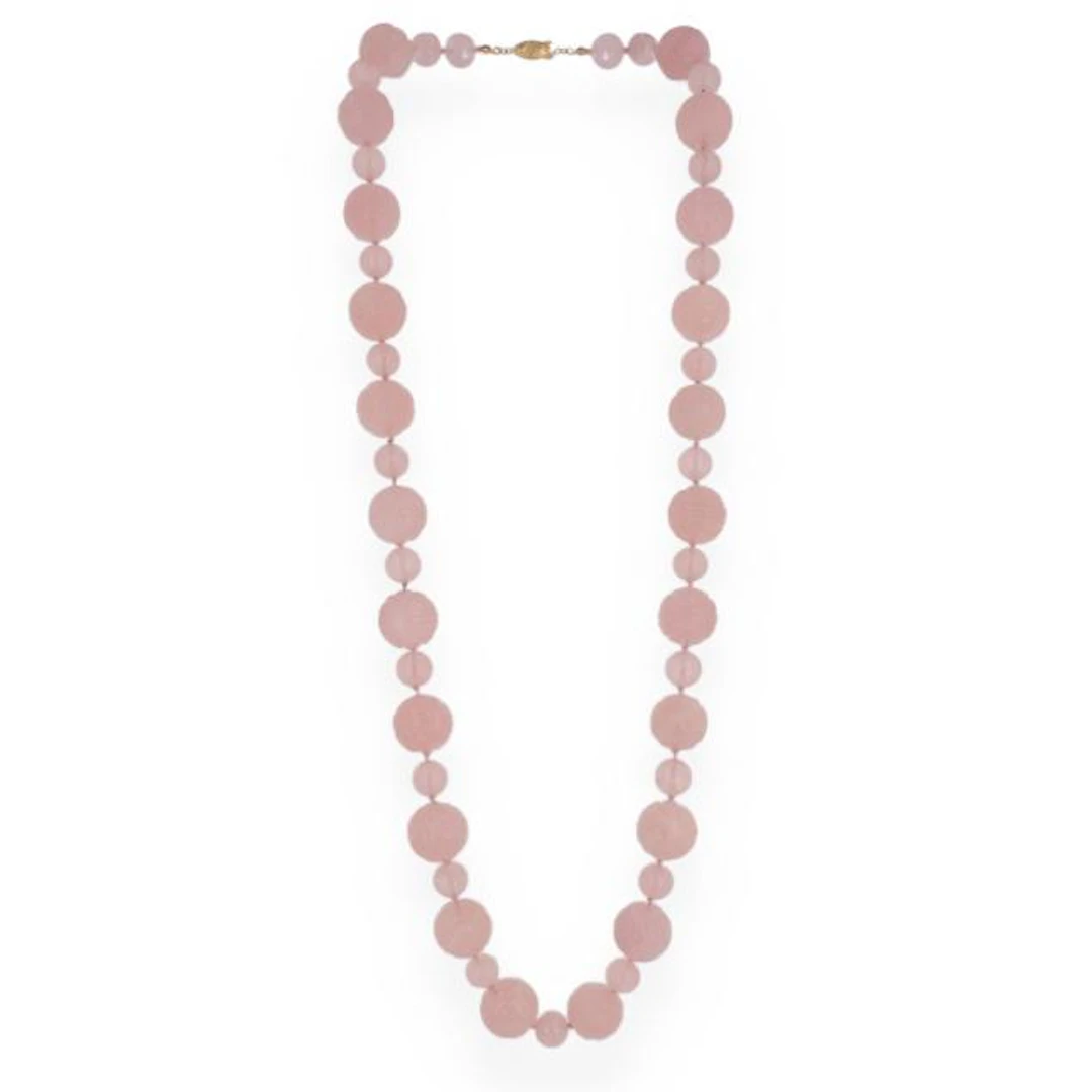 Carved Rose Quartz Bead Necklace