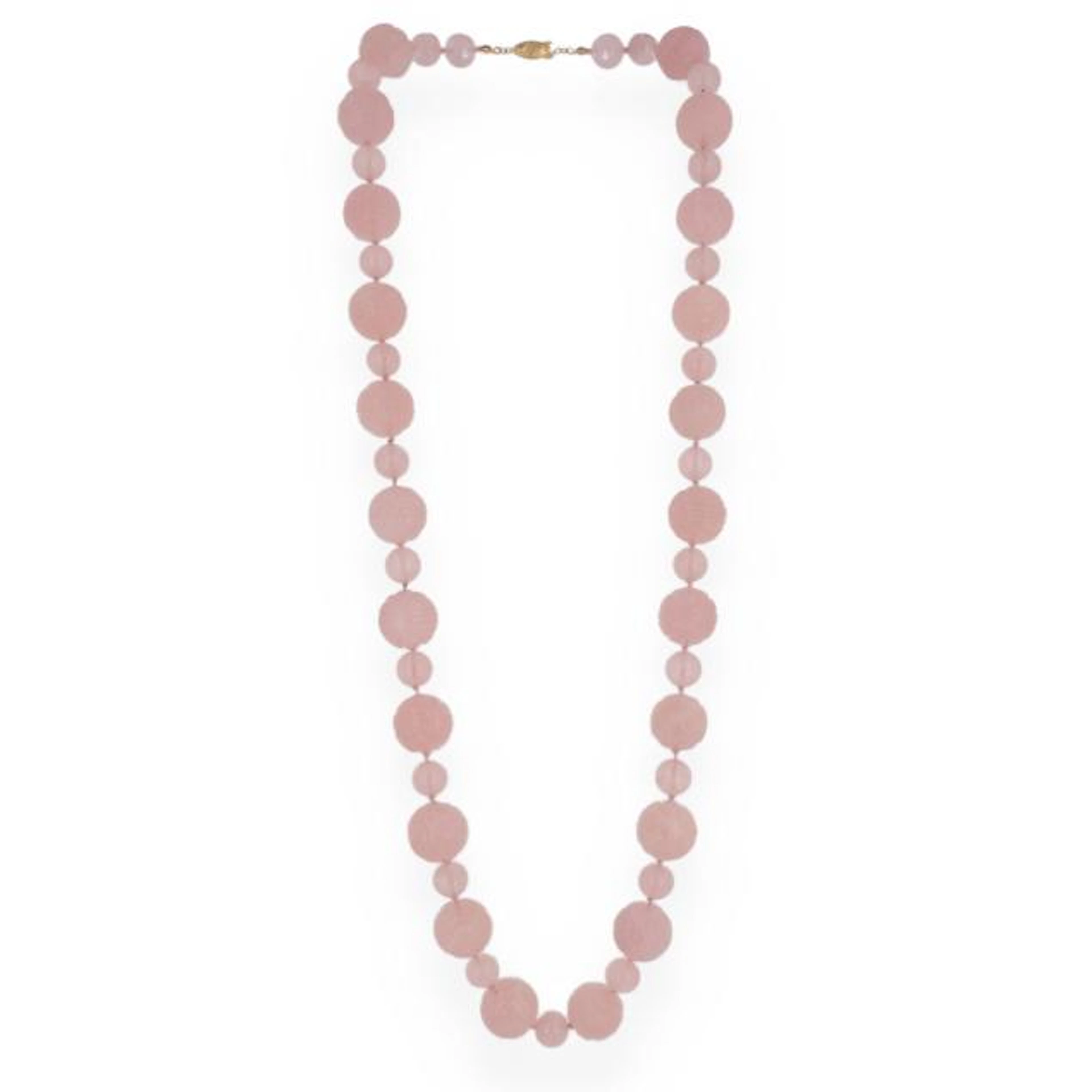 Carved Rose Quartz Bead Necklace