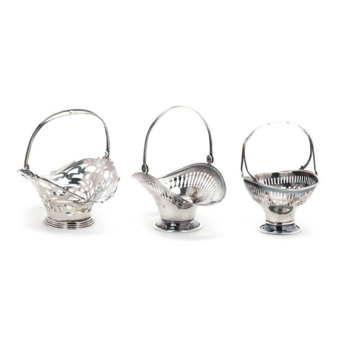 Three Sterling Silver Bon Bon Baskets