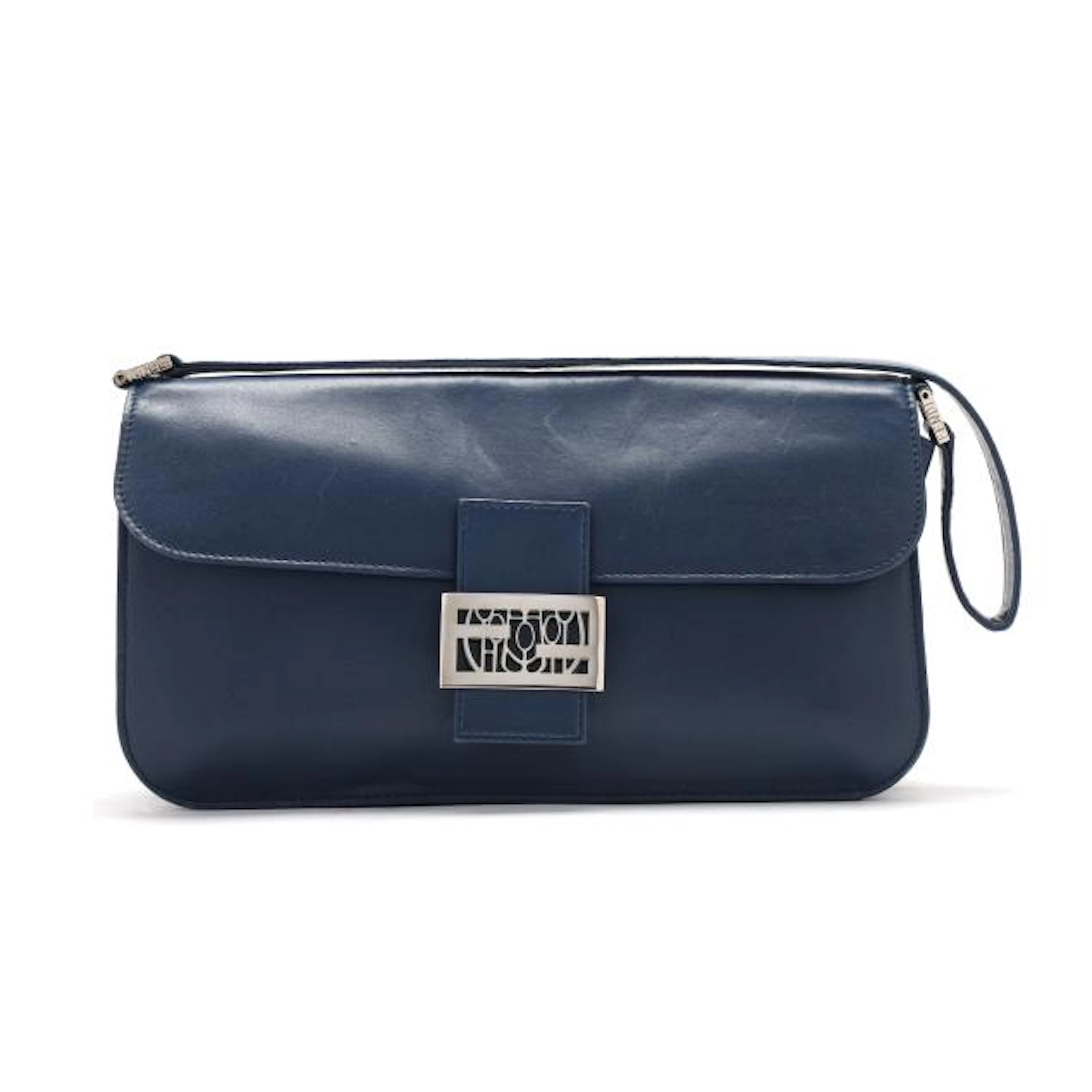 Vintage Navy Leather Accordion Shoulder Bag, Fendi