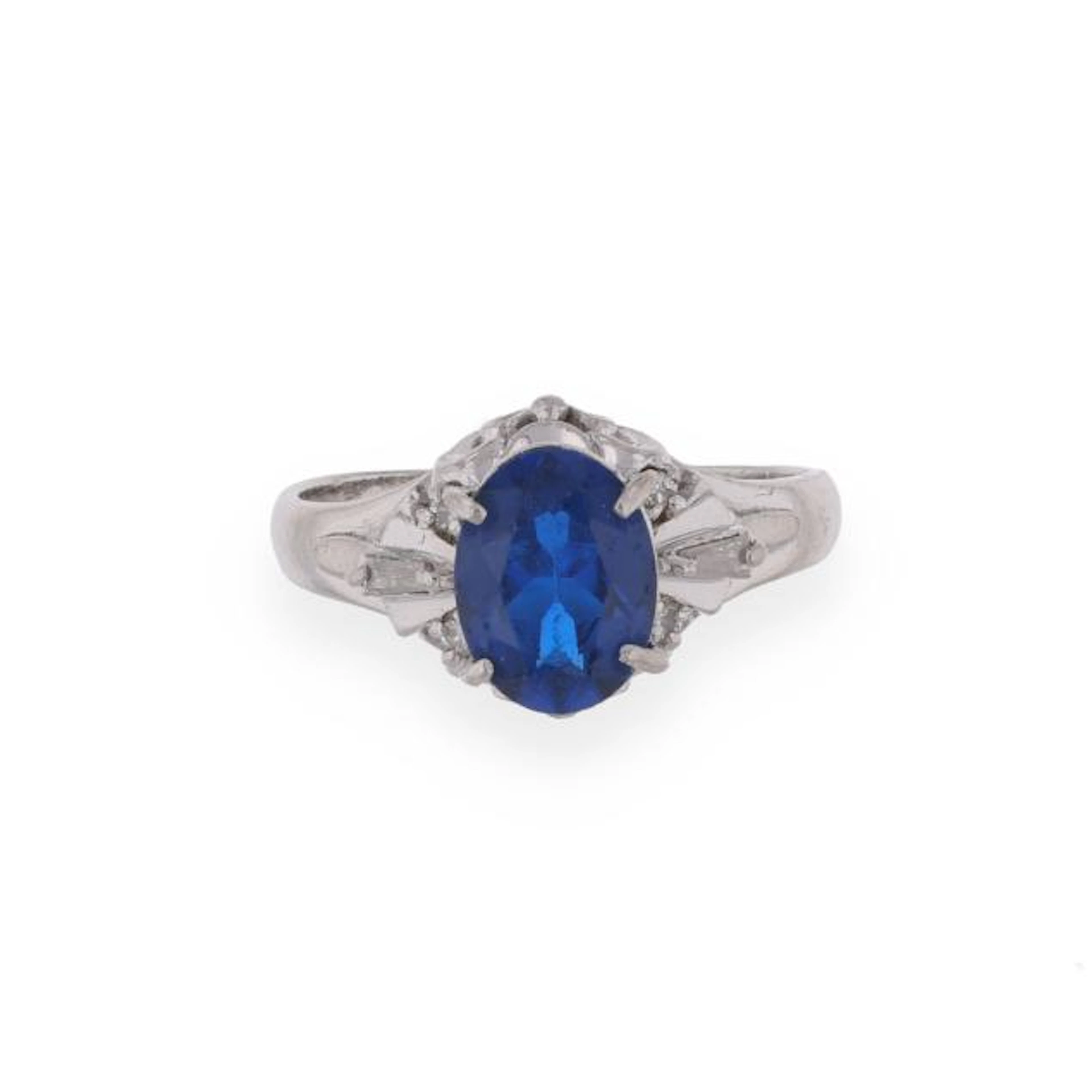 Platinum, Synthetic Blue Spinel, and Diamond Ring