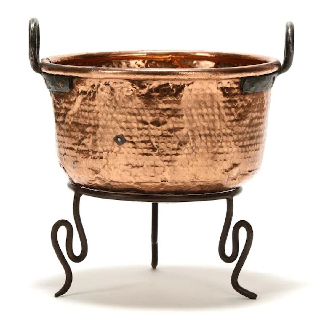 Rustic Hammered Copper Kettle on Stand