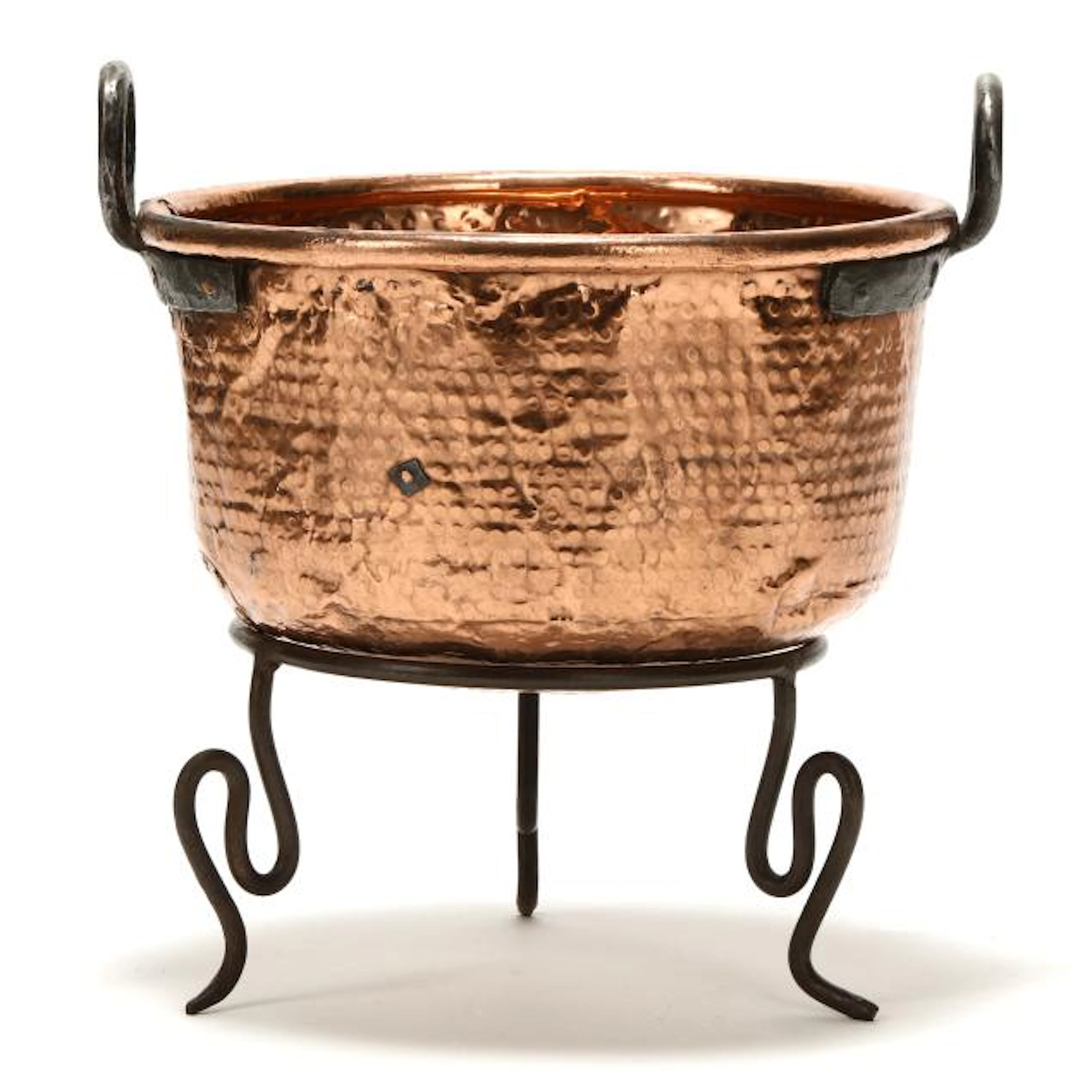 Rustic Hammered Copper Kettle on Stand