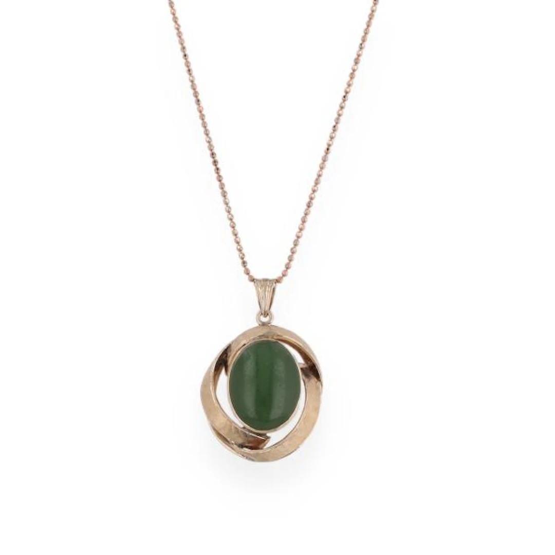 Gold and Nephrite Jade Pendant Necklace