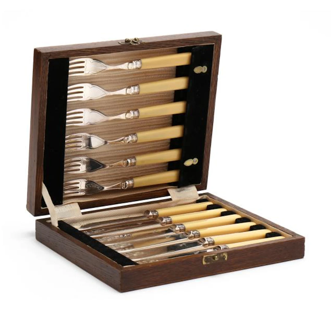 Cased Sterling and Silver-Plated Fish Service for Six