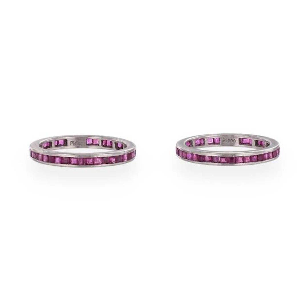 Two Platinum and Ruby Eternity Bands