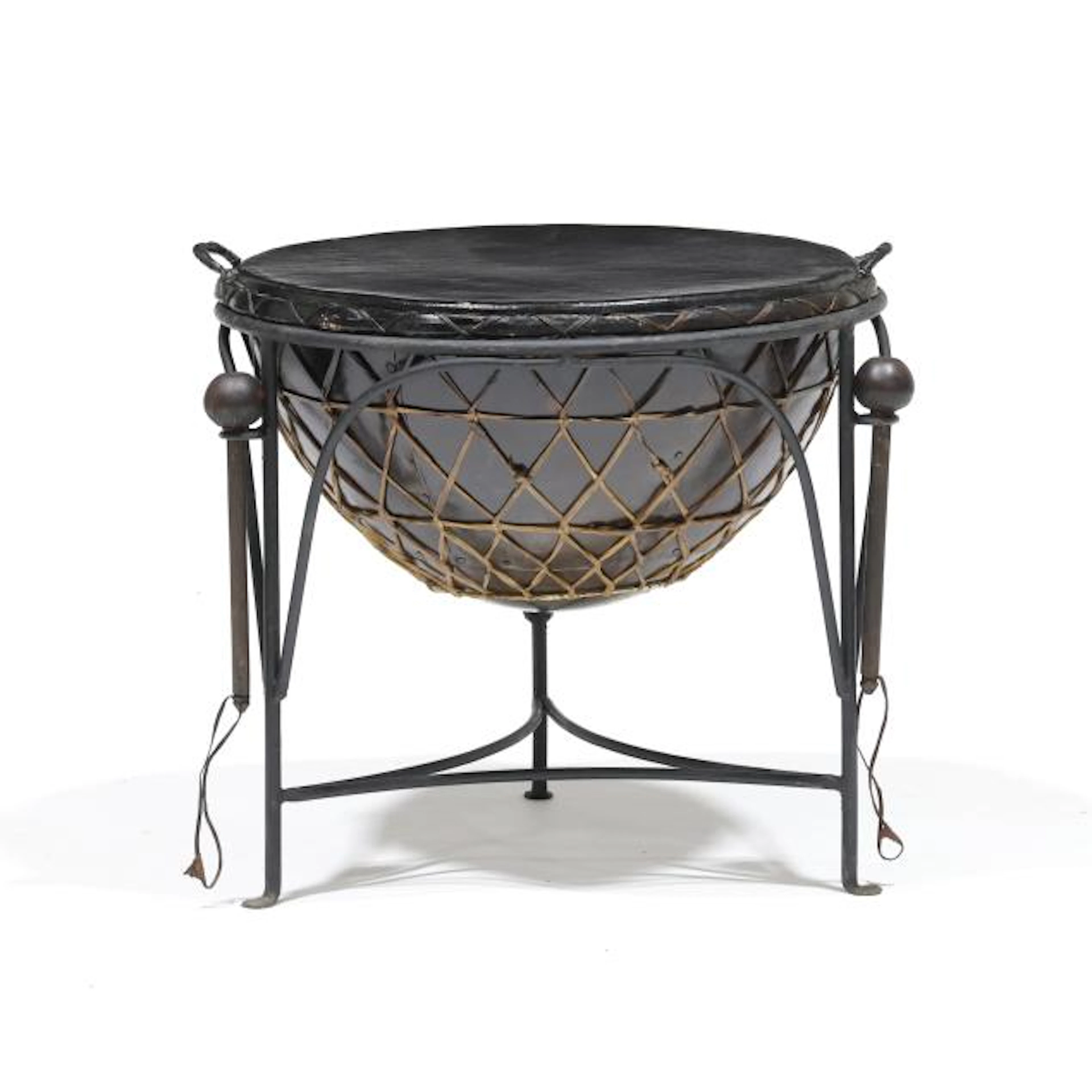 African Hide and Metal Kettle Drum