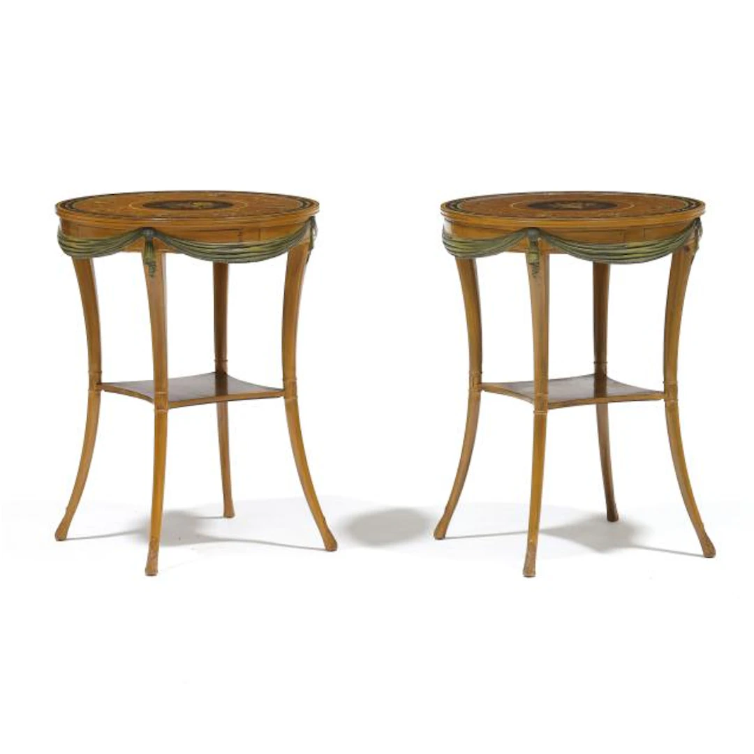 Zangerle, Pair of Adams Style Round Side Tables