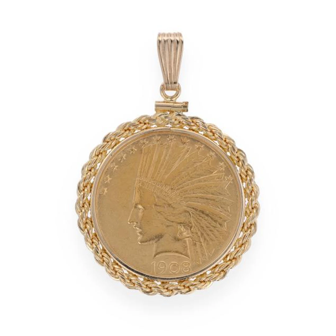 Gold Indian Head $10 Coin Pendant