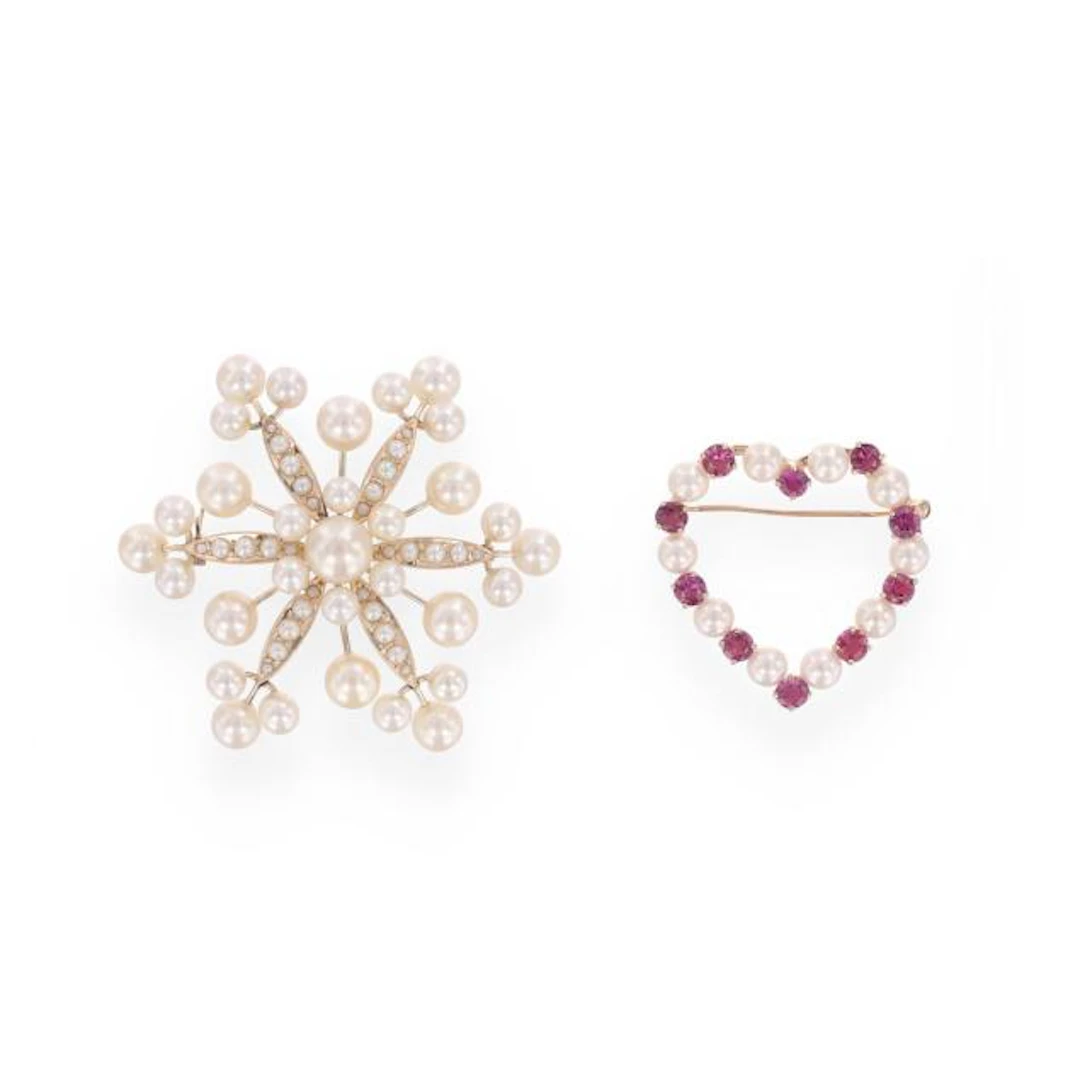 Two Gold and Pearl Brooches