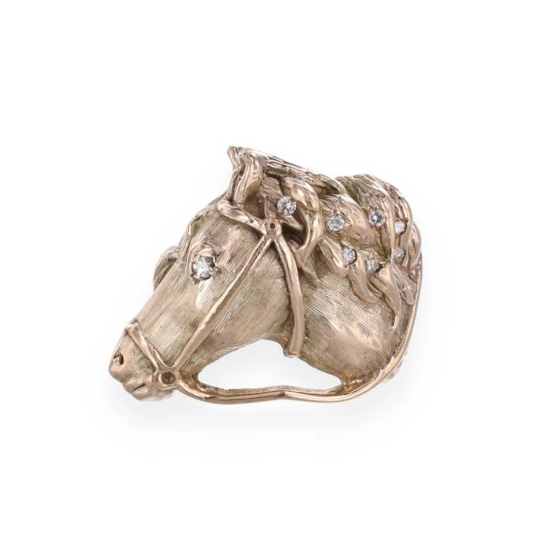 Gold and Diamond Horse Head Motif Ring