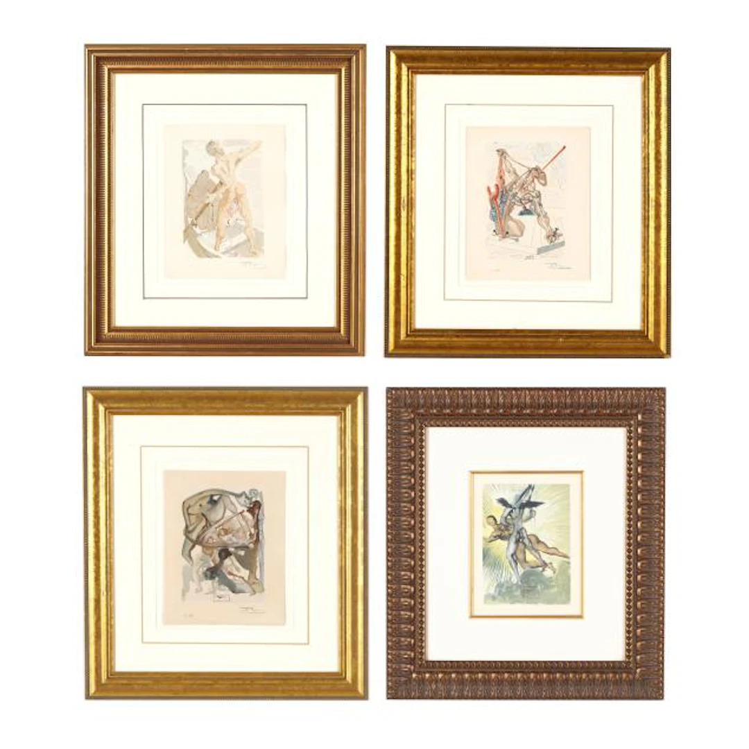 Salvador Dalí (Spanish, 1904–1989), Four Wood Engravings from the Divine Comedy