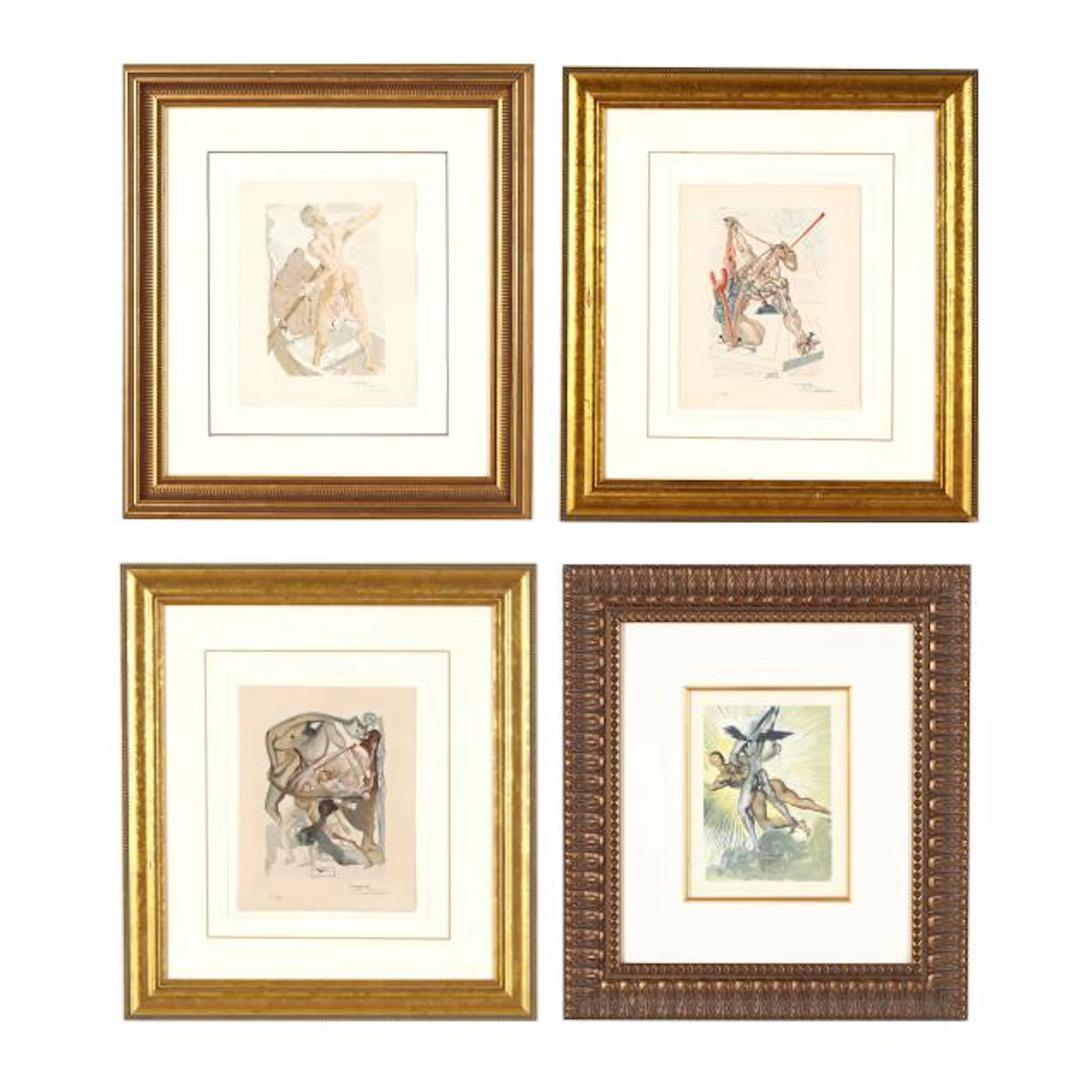 Salvador Dalí (Spanish, 1904–1989), Four Wood Engravings from the Divine Comedy