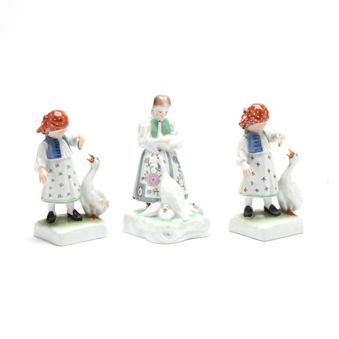 Herend Traditional Hungarian People, Three Figurines with Geese