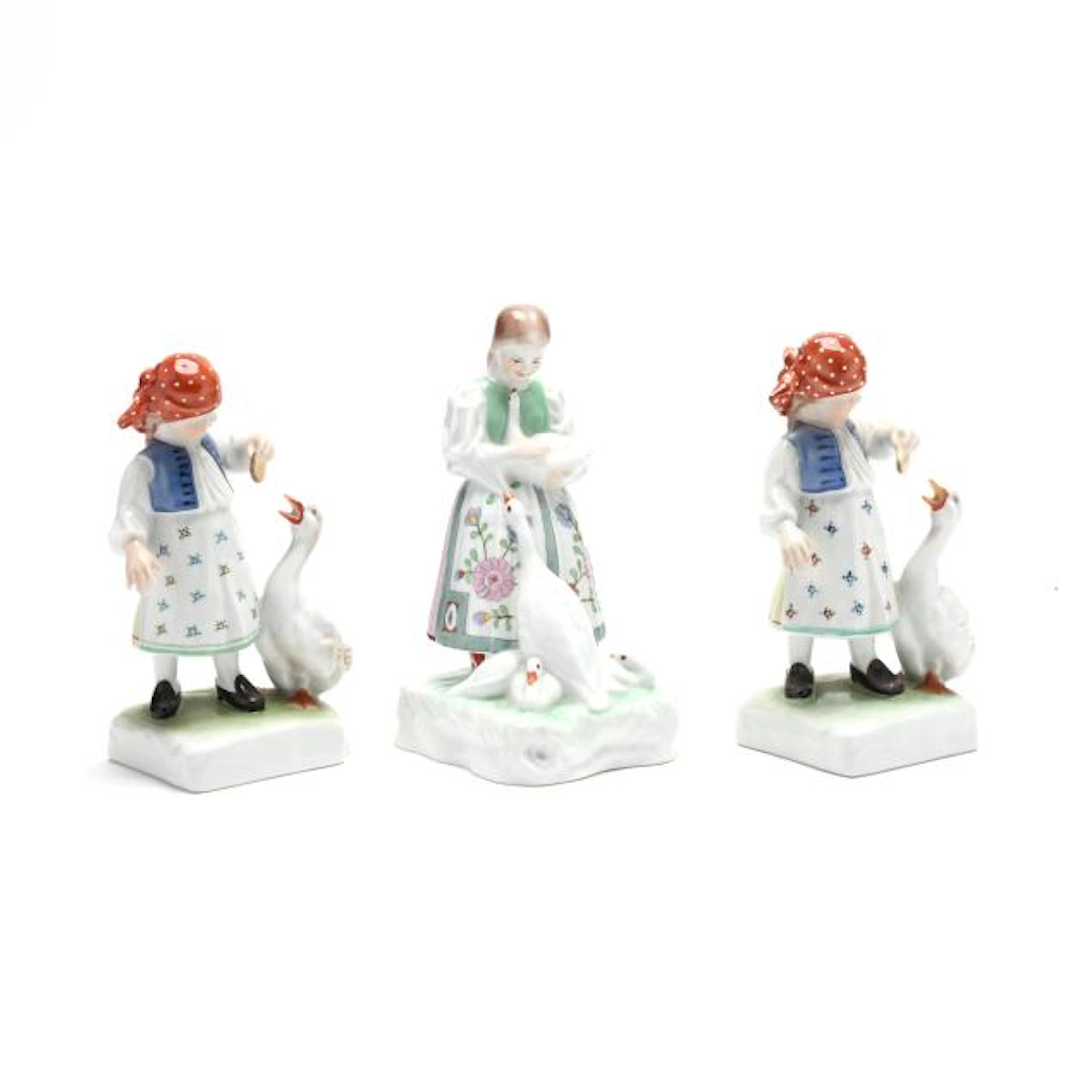 Herend Traditional Hungarian People, Three Figurines with Geese