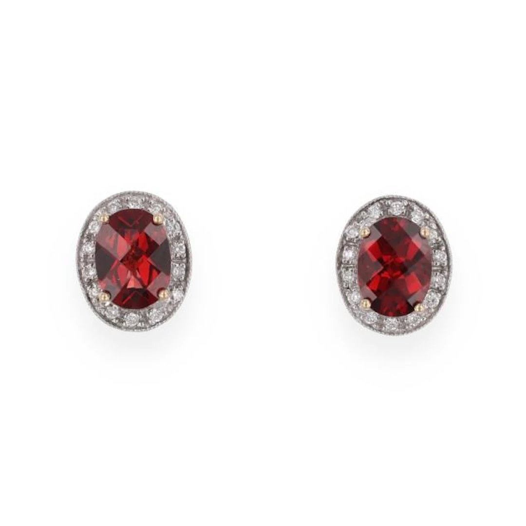 White Gold, Garnet, and Diamond Earrings