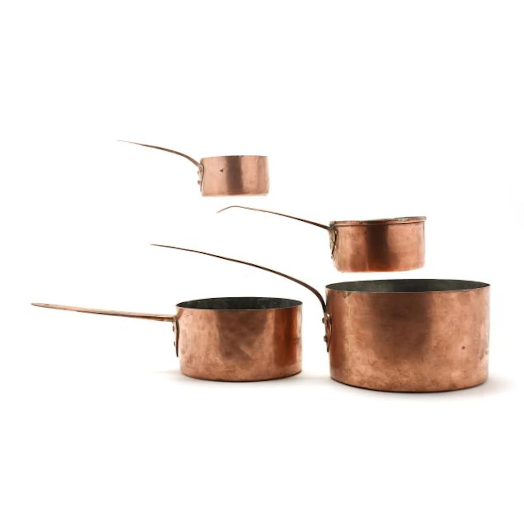 Four Antique Copper Cookware Pots