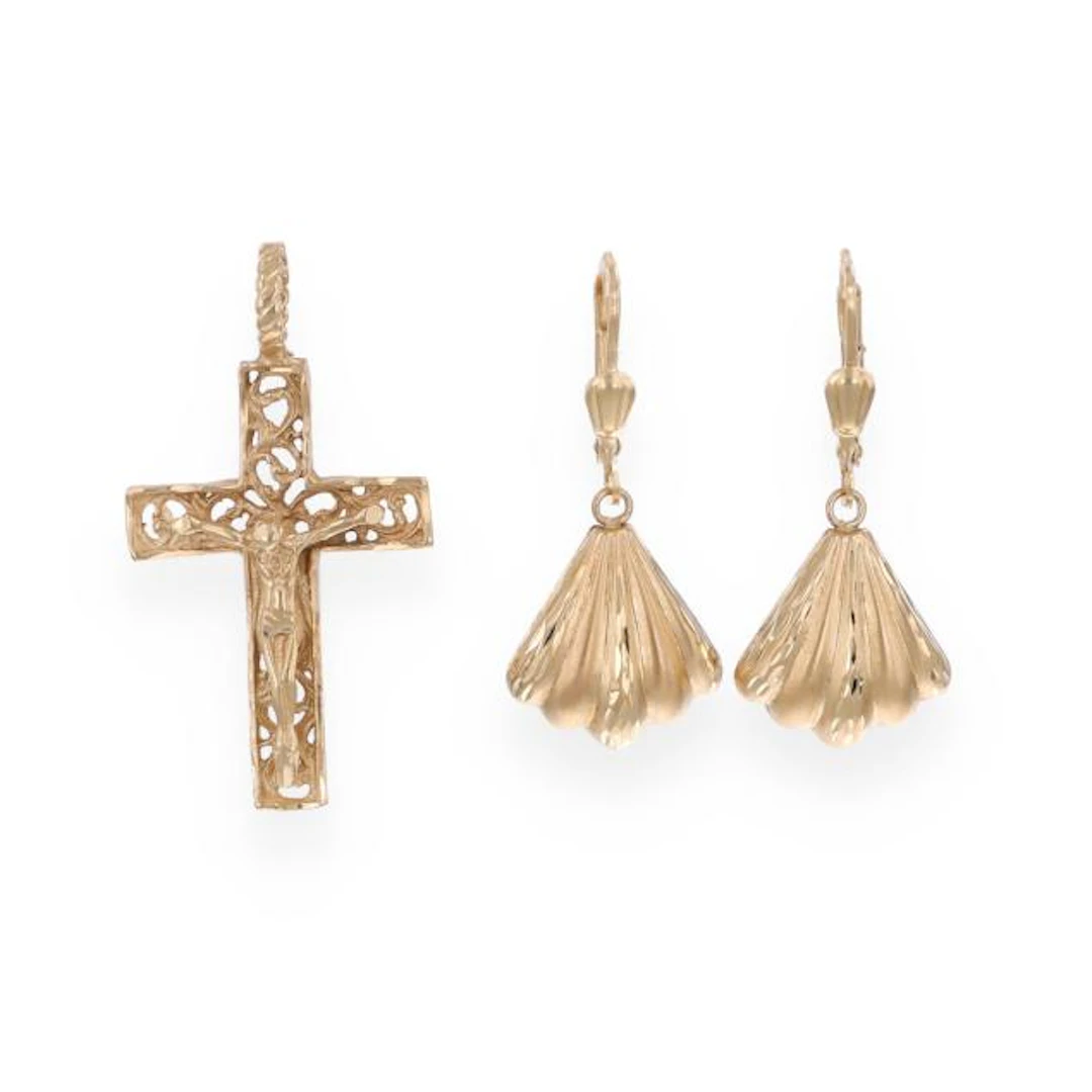 Gold Earrings and Pendant