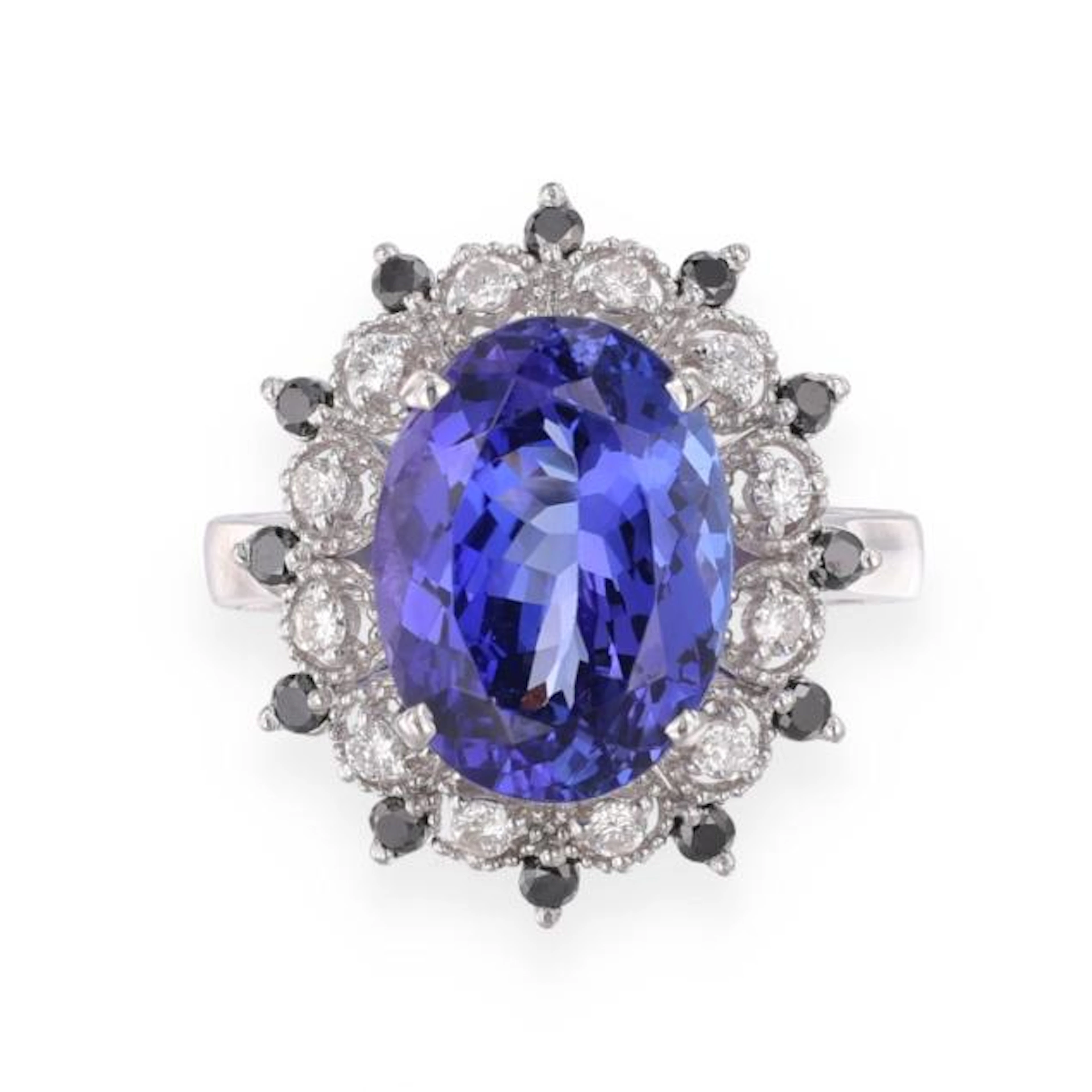 Gold, Tanzanite, Black Diamond, and Diamond Ring