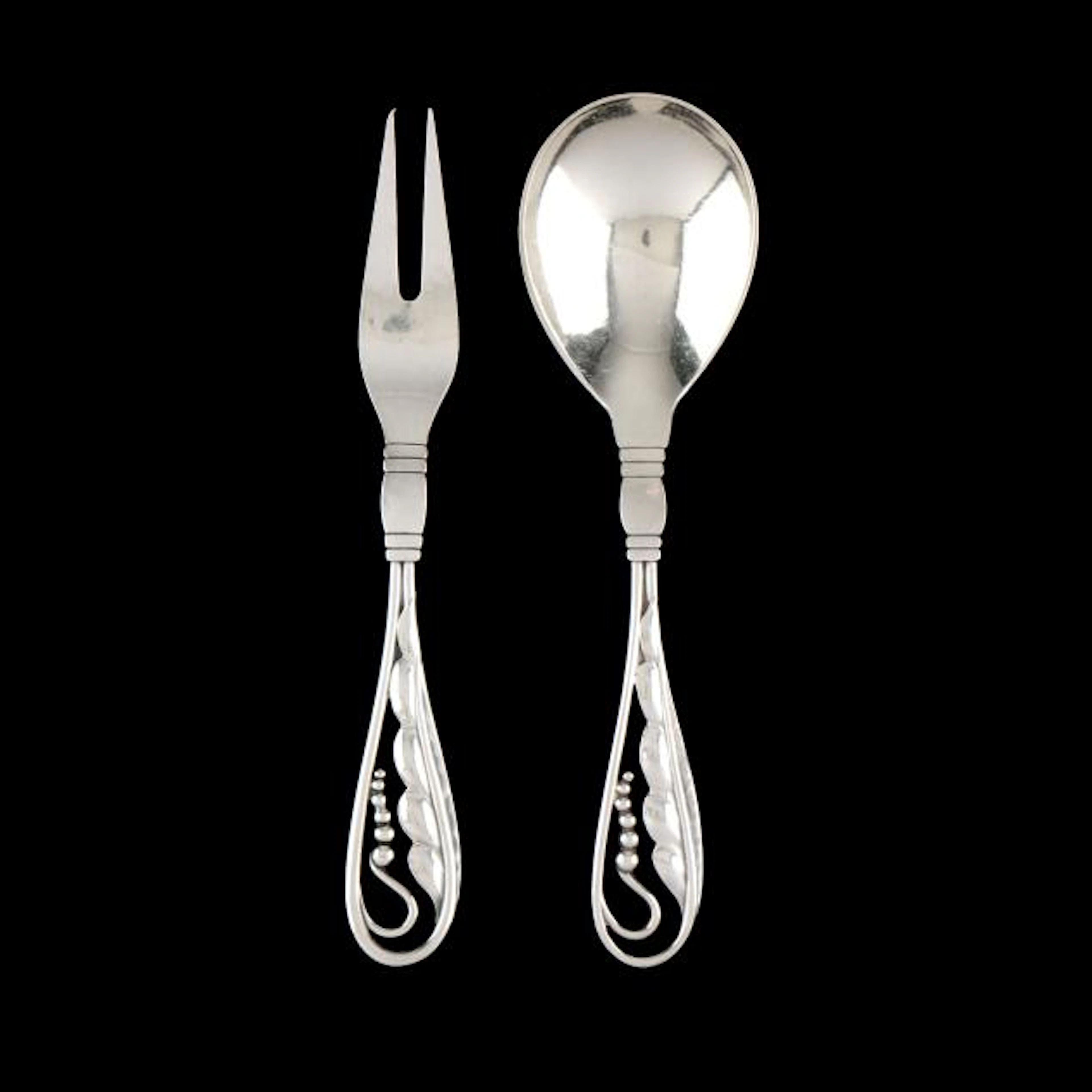 Georg Jensen Ornamental Sterling Silver Serving Fork and Spoon Set