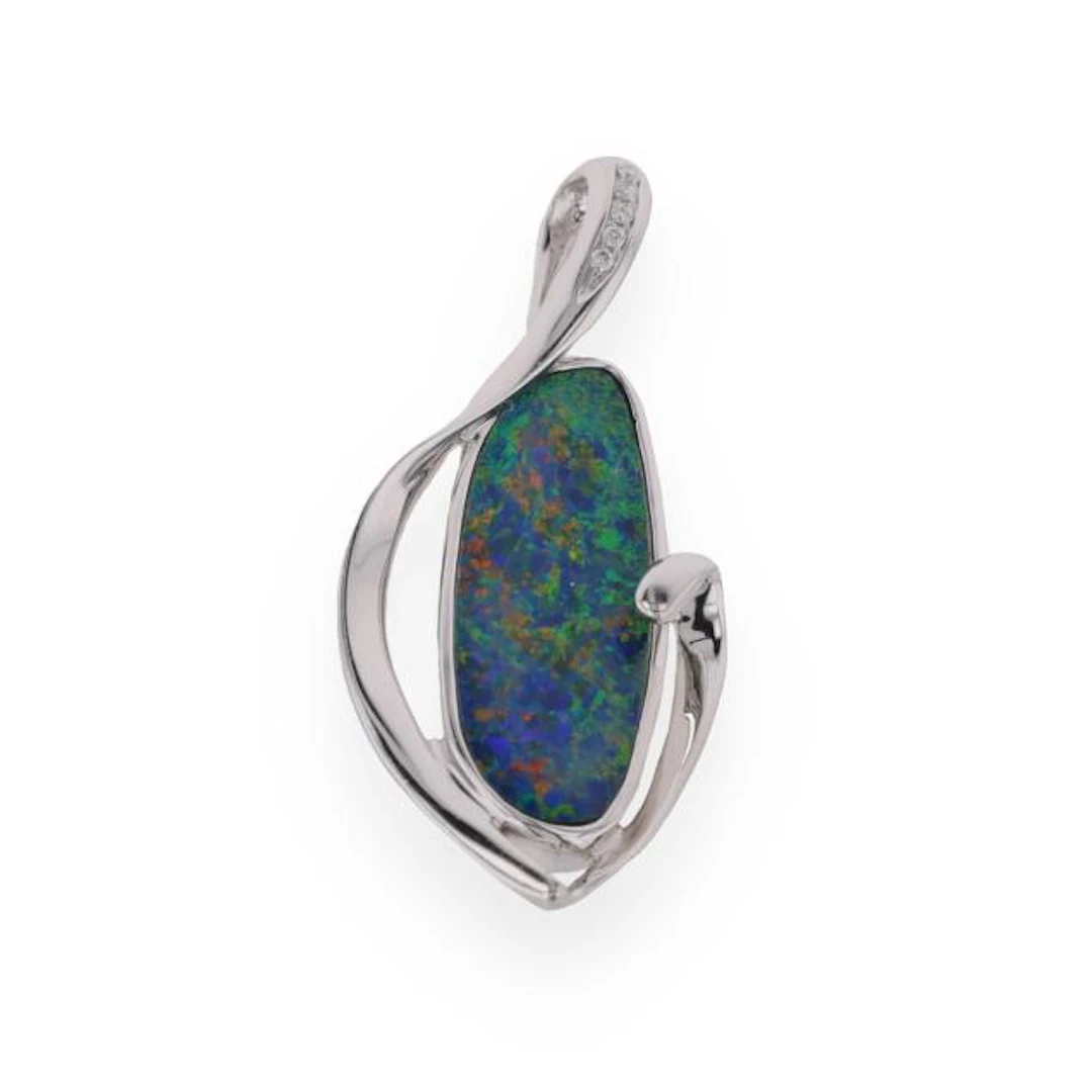 White Gold, Opal, and Diamond Pendant