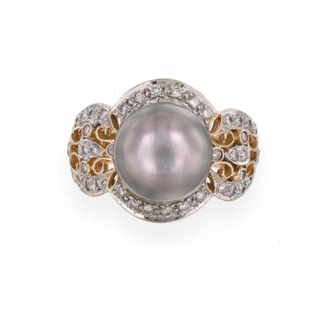Bi-Color Gold, Tahitian Pearl and Diamond Ring