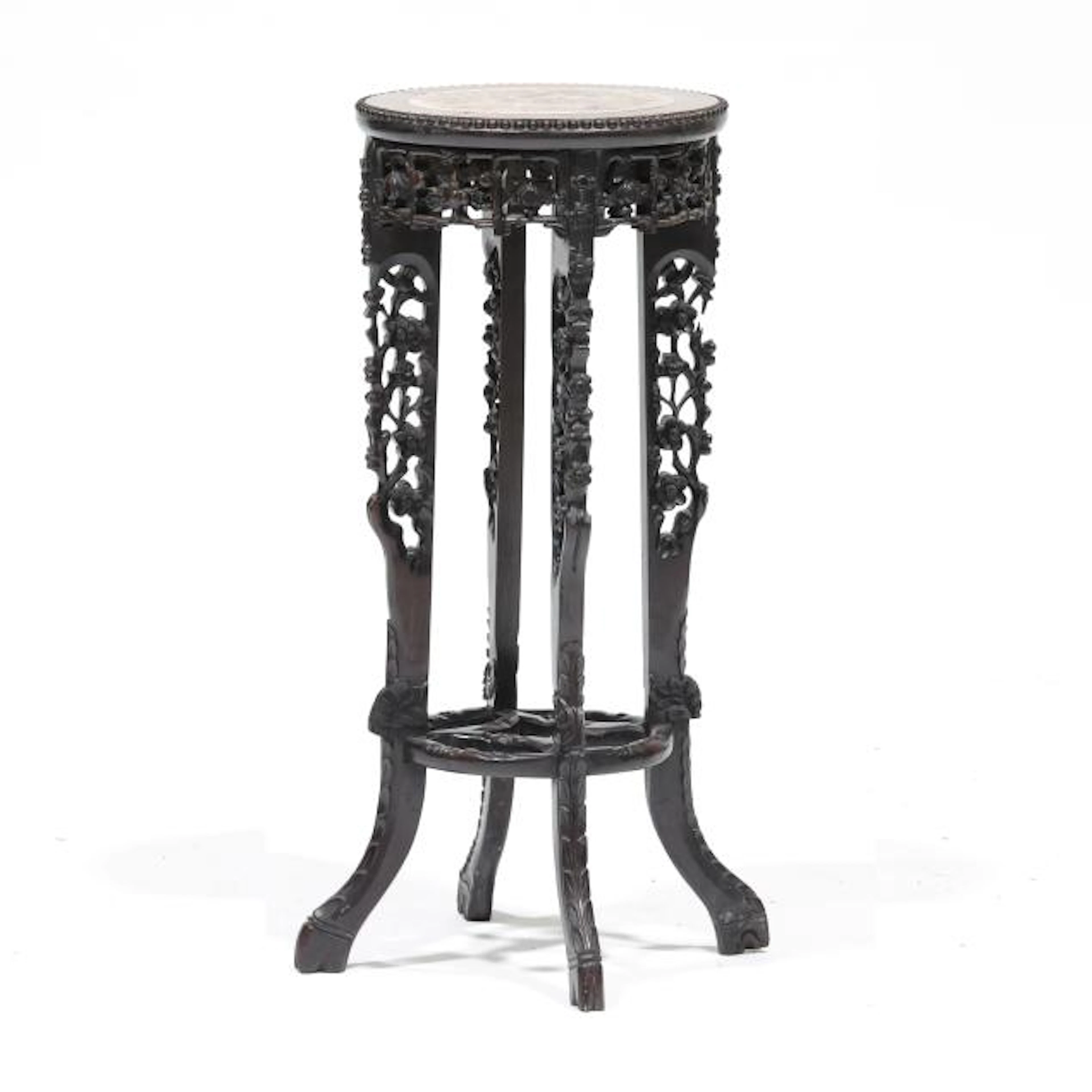 Chinese Carved Hardwood Marble Top Stand