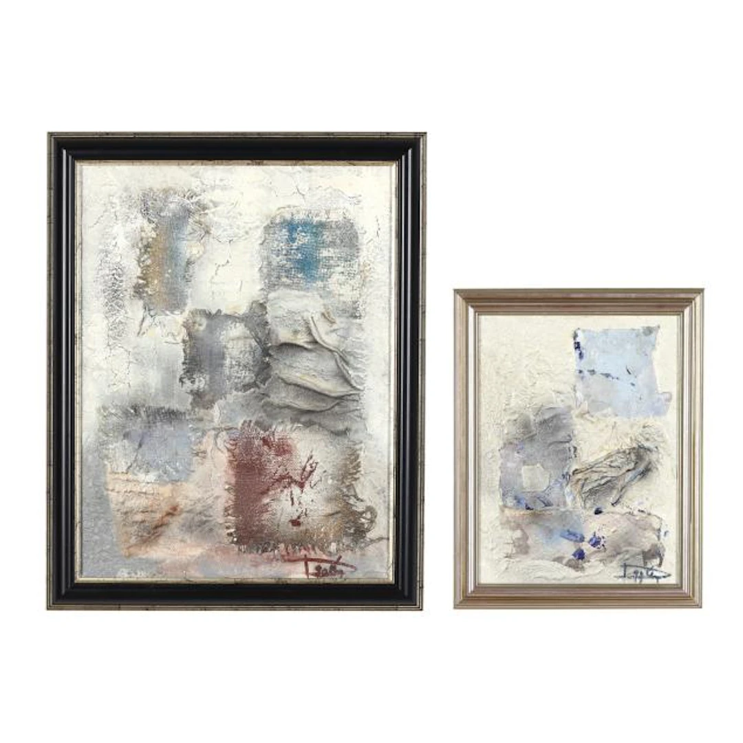 Lászlo Dús (Hungarian American, b. 1941), Two Framed Abstract Collages