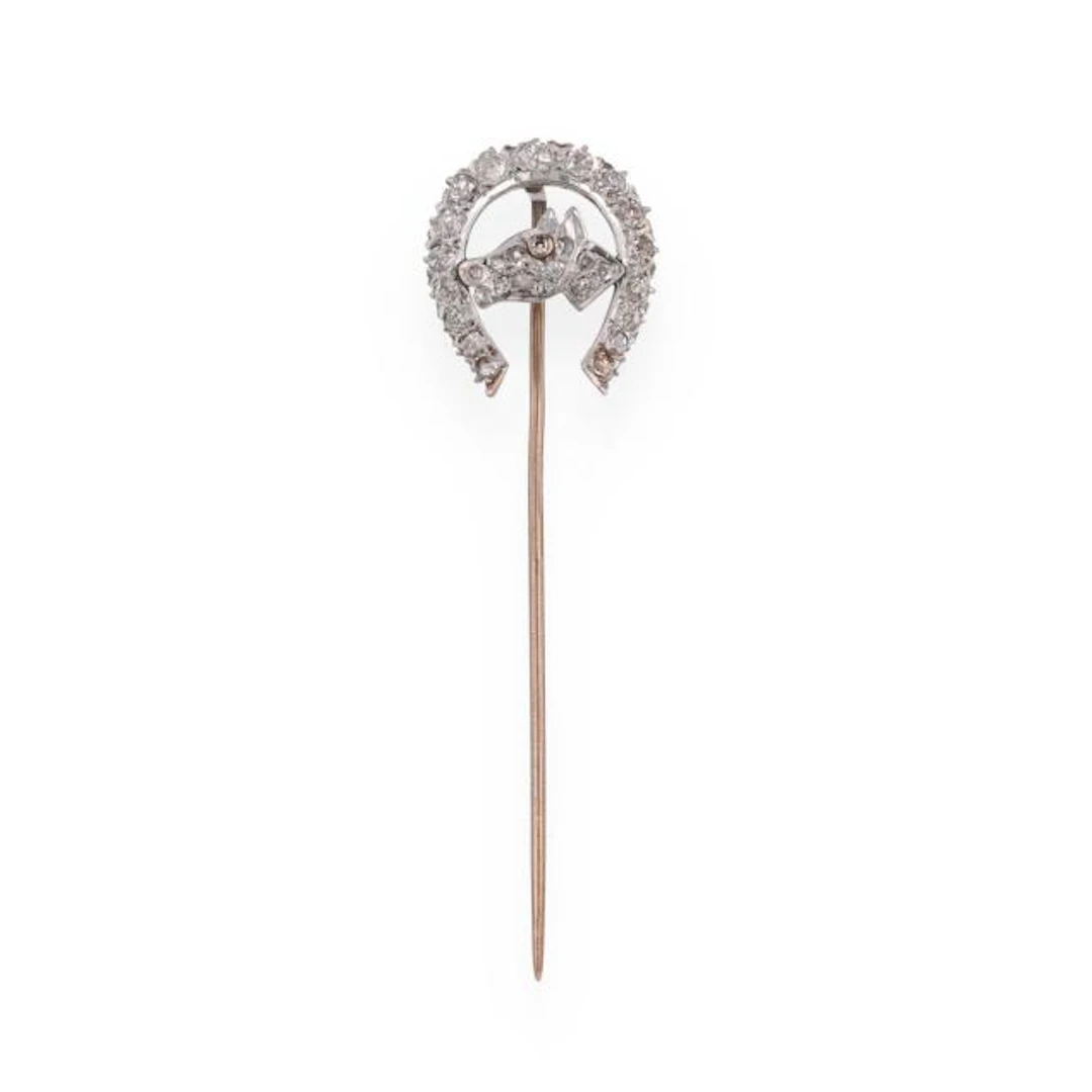 Antique Gold and Diamond Horseshoe Motif Stick Pin