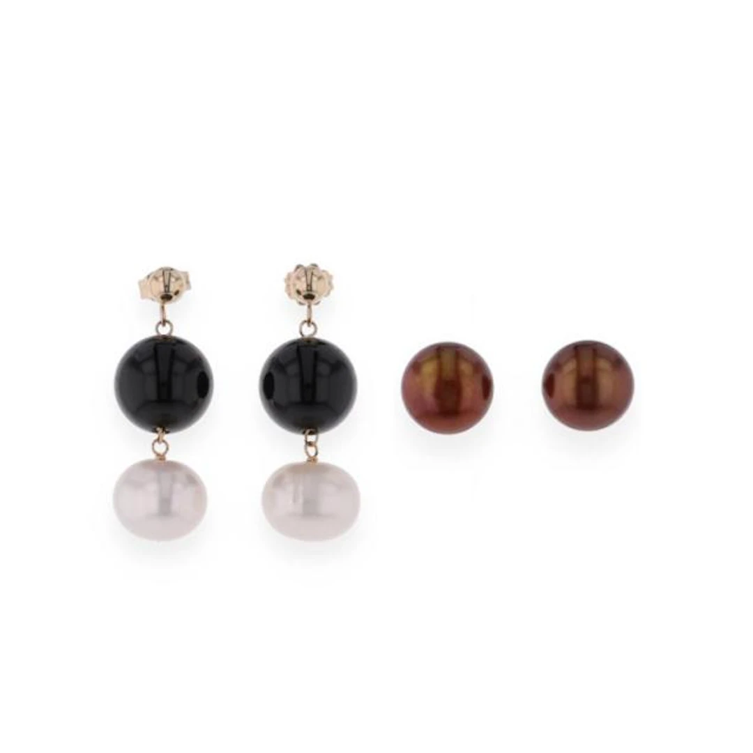 Two Pairs of Gold and Pearl Earrings