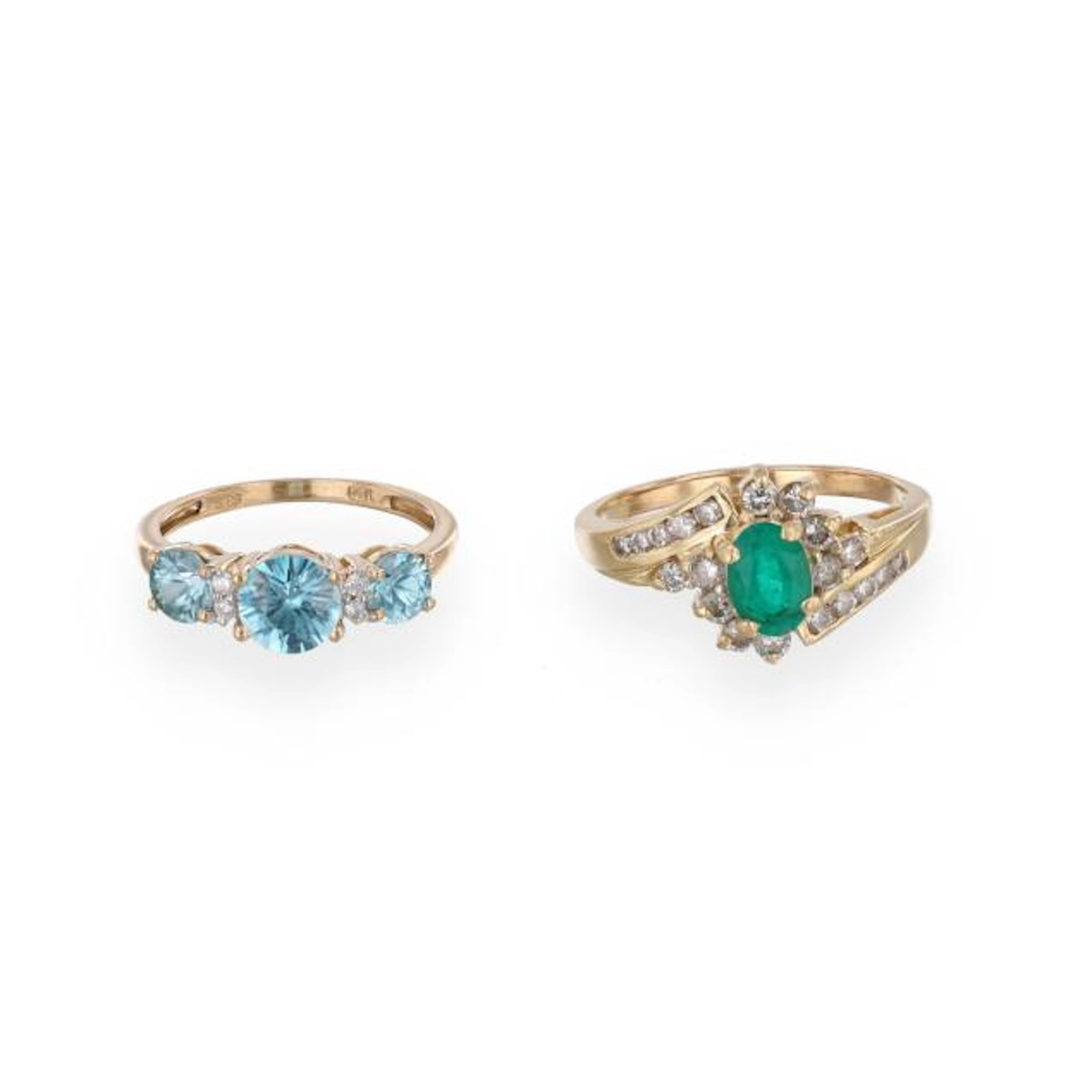 Two Gold, Gem-Set, and Diamond Rings