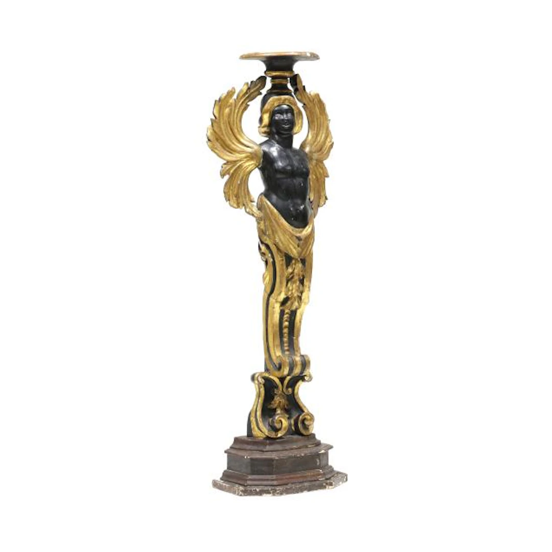 Nearly Six-Foot-Tall Antique Carved and Parcel Gilt Figural Pedestal