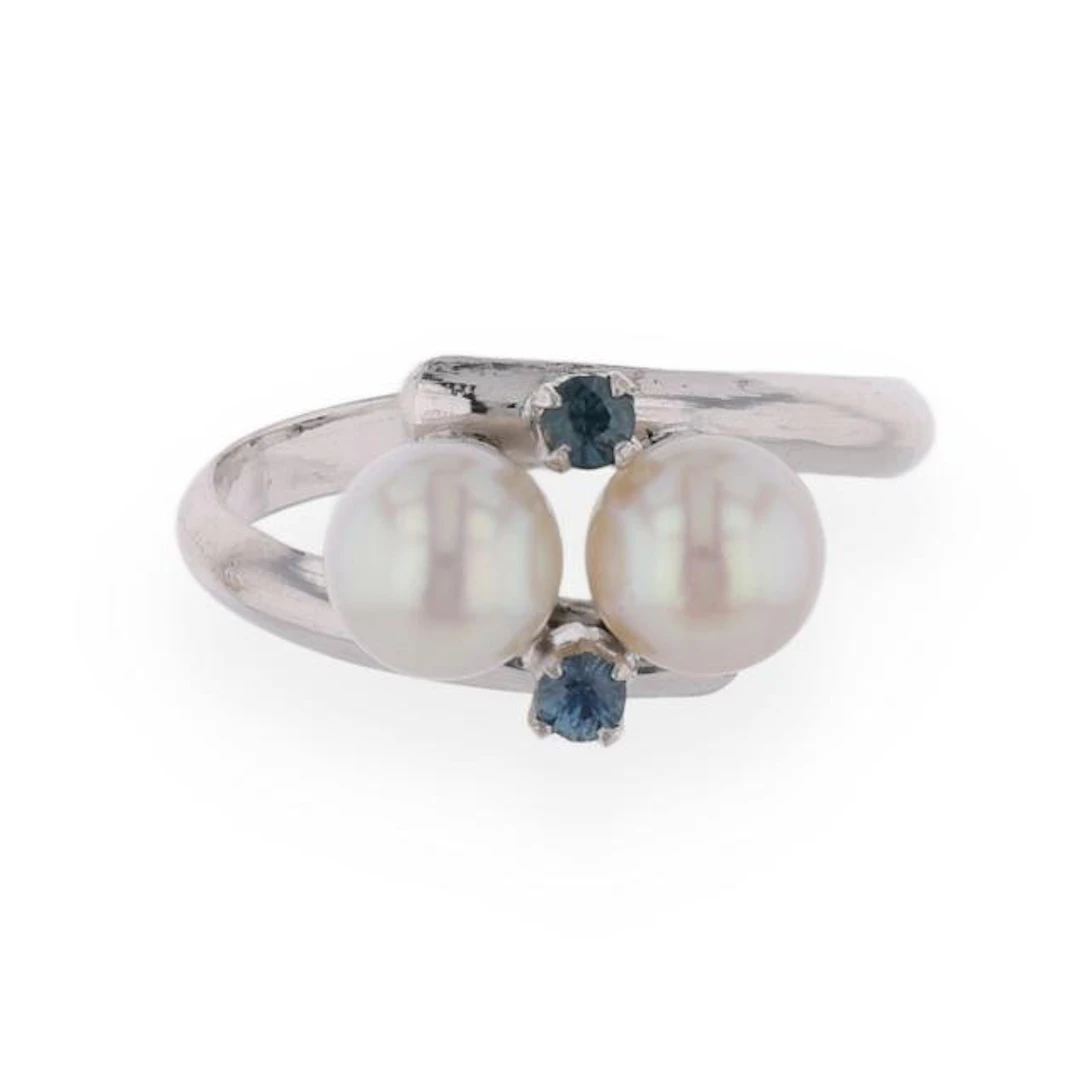 White Gold, Pearl, and Sapphire Ring