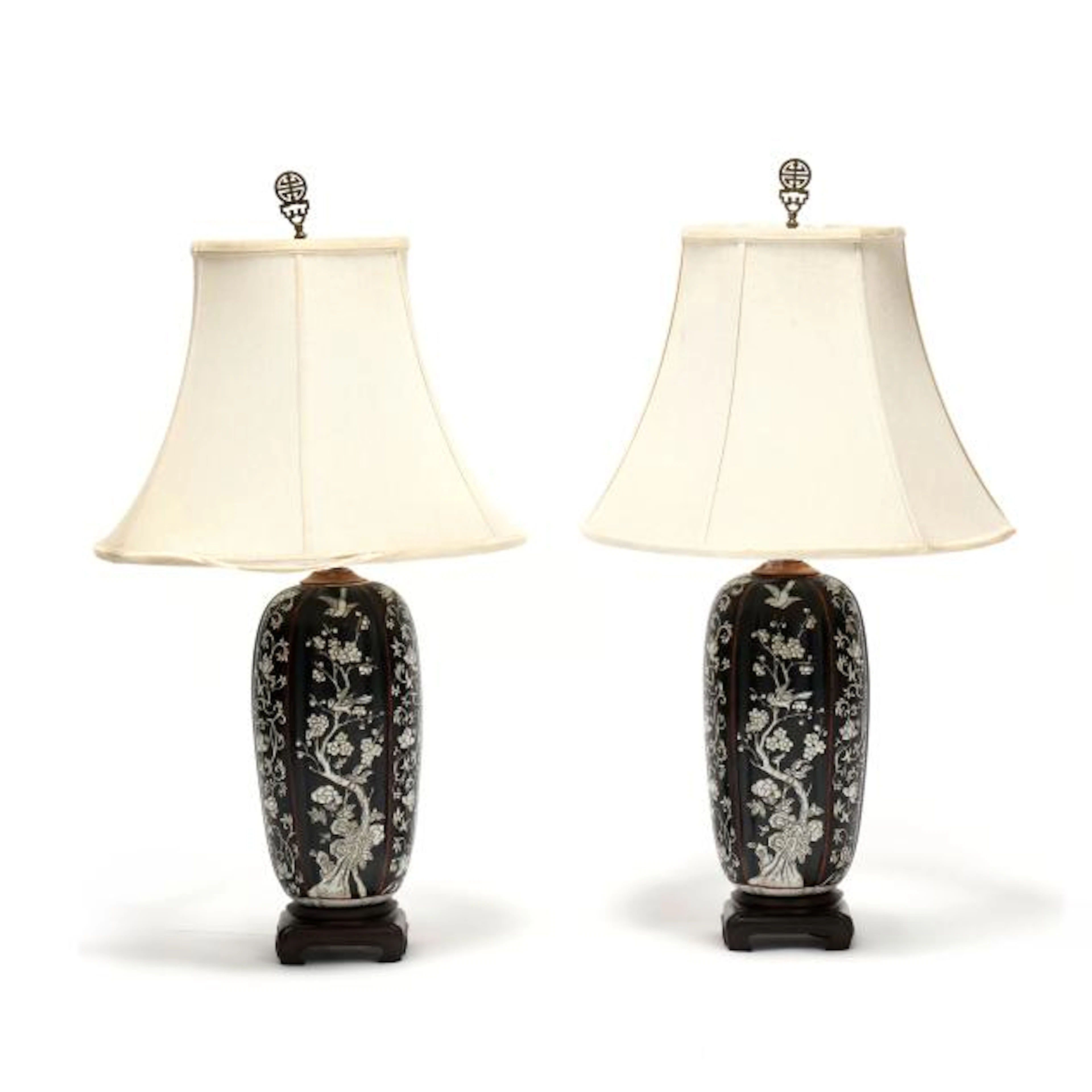 A Pair of Chinese Noire Ground Porcelain Table Lamps