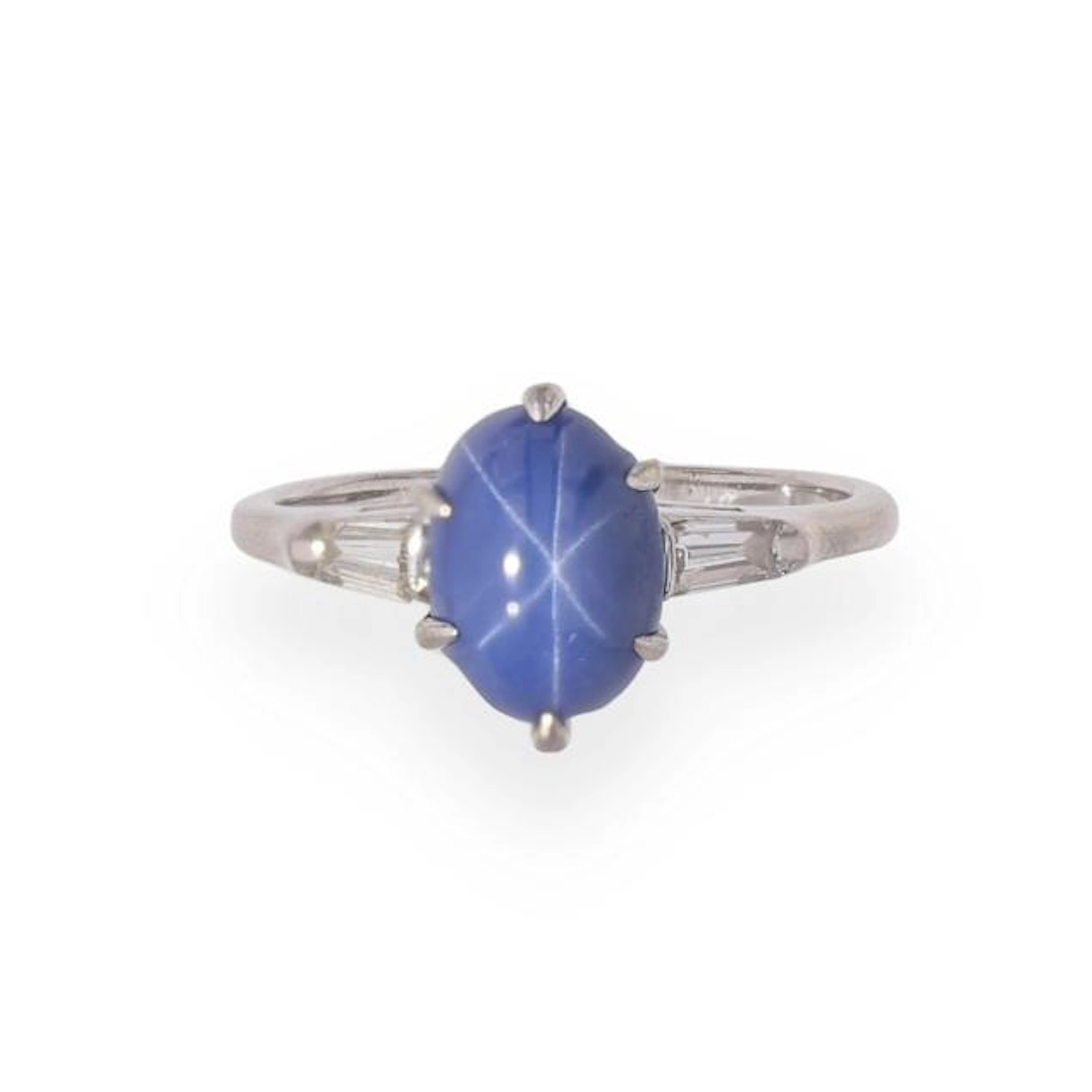 White Gold, Synthetic Star Sapphire, and Diamond Ring