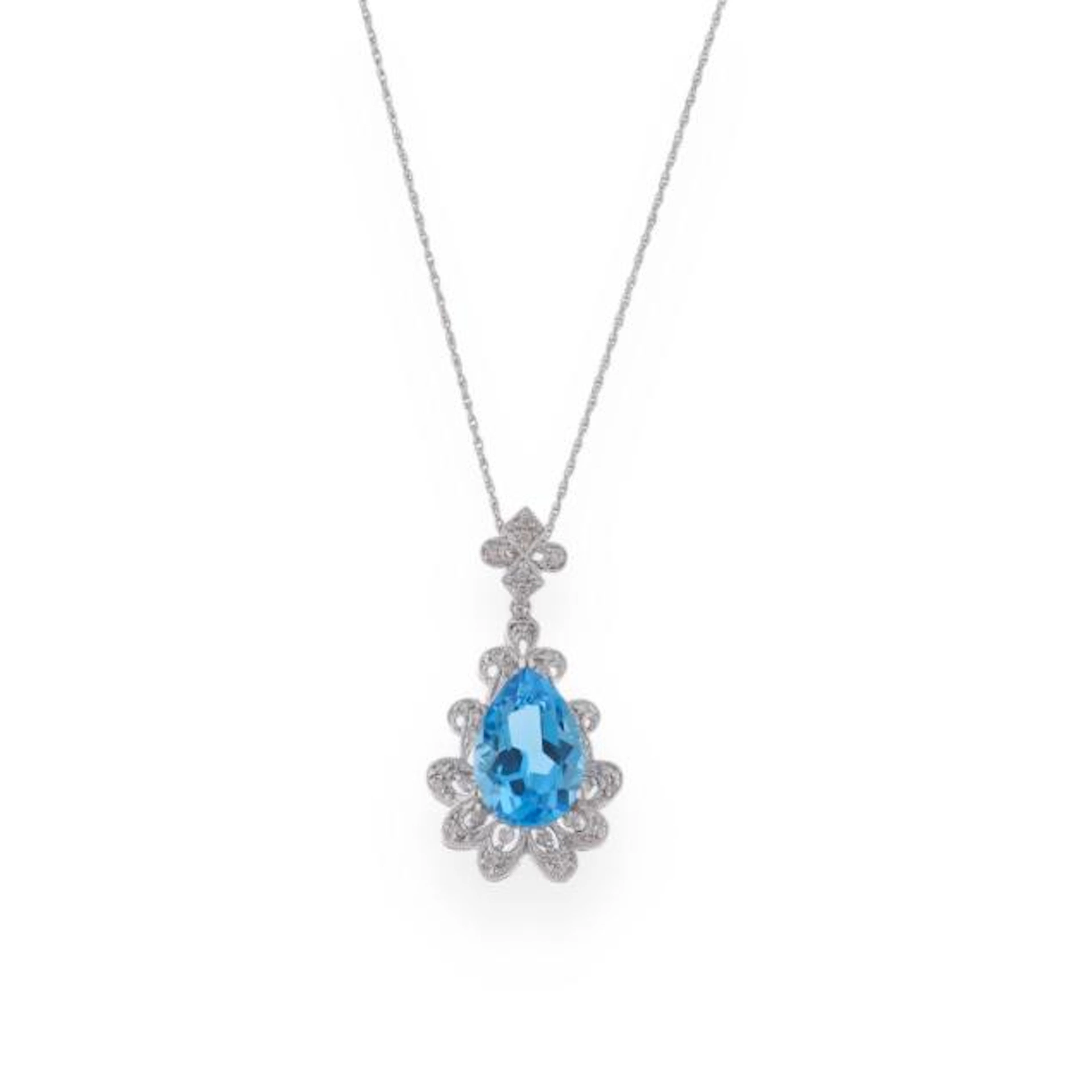 White Gold, Blue Topaz, and Diamond Necklace