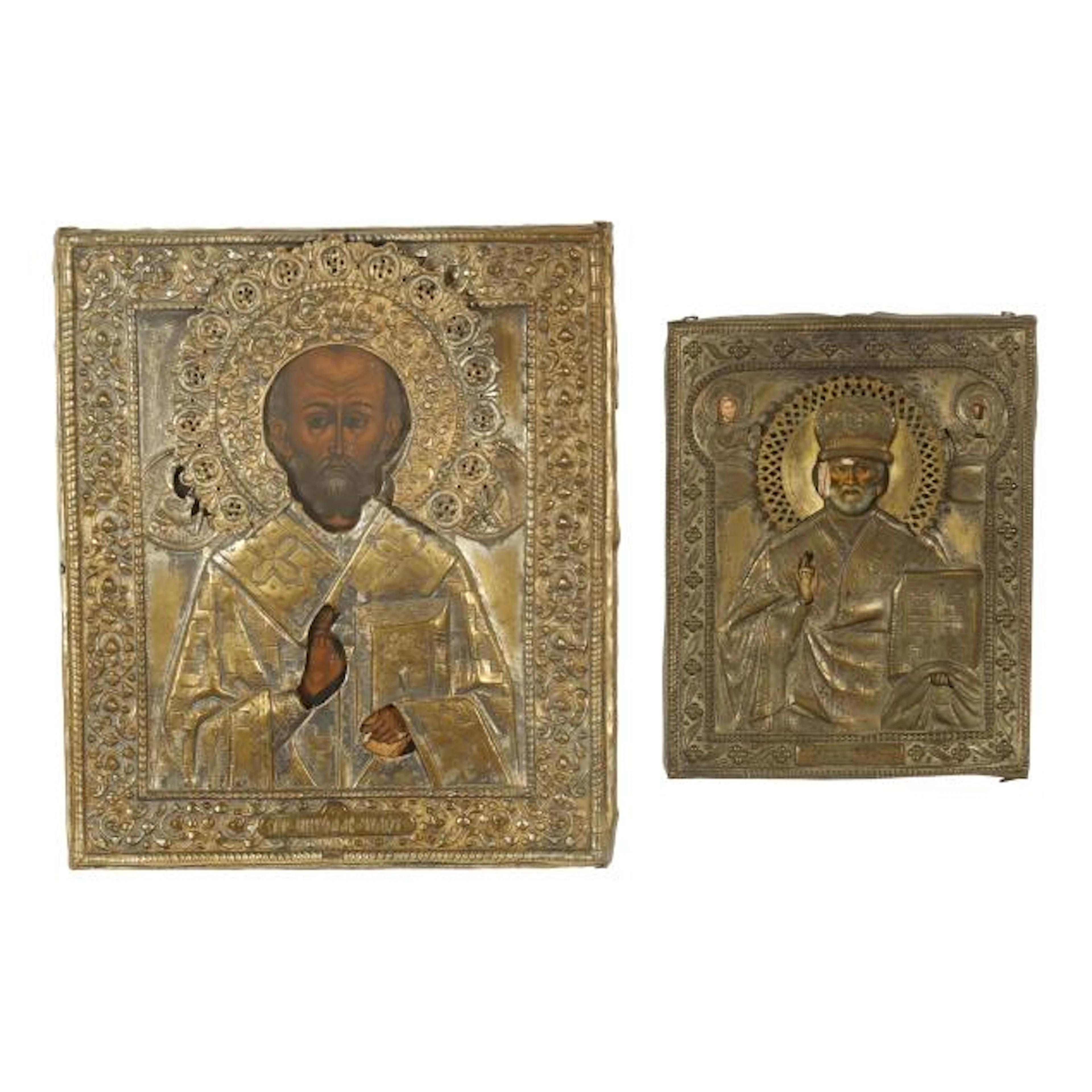 Two Eastern Orthodox Painted Icons of Saint Nicholas the Wonderworker