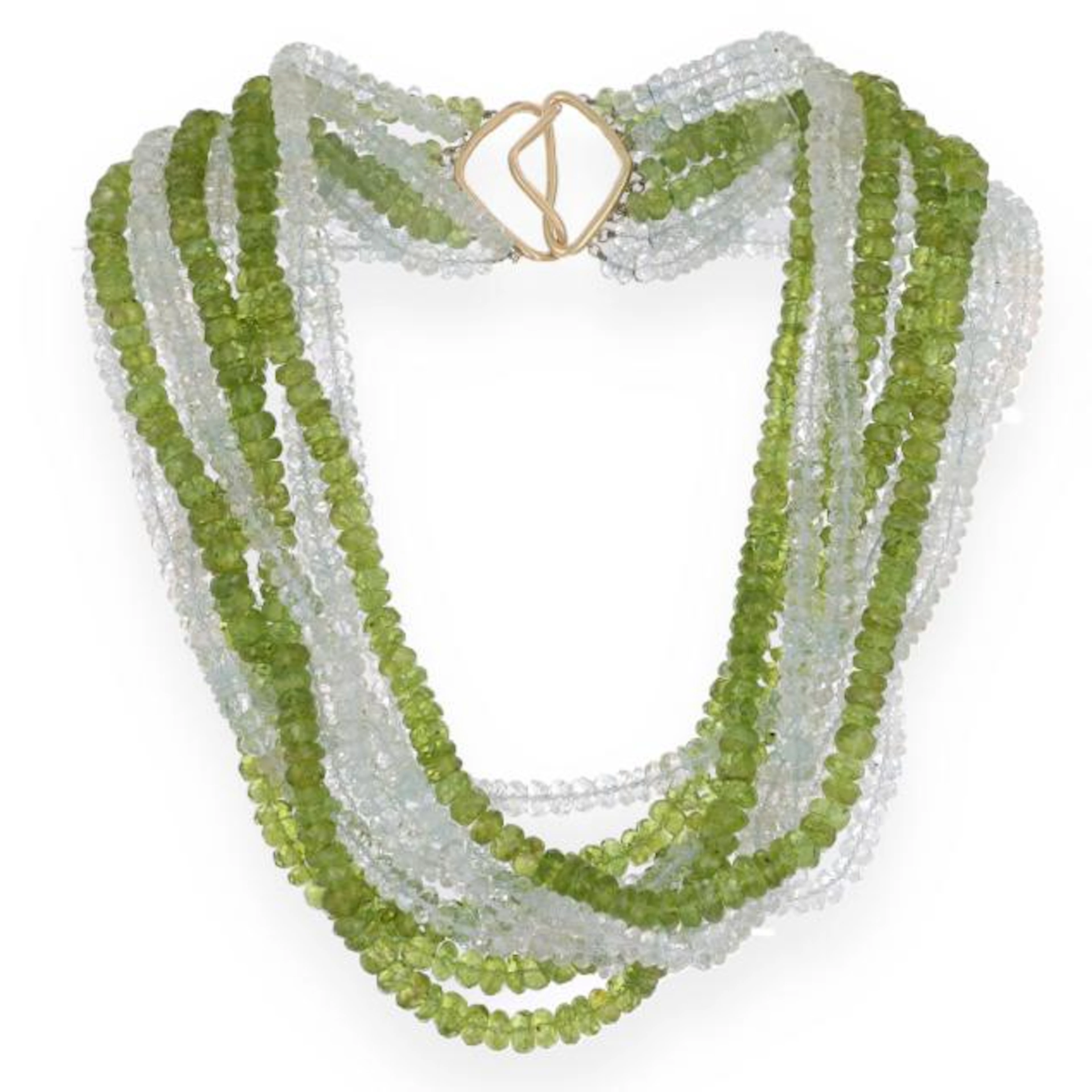 Multi-Strand Peridot and Aquamarine Beaded Necklace