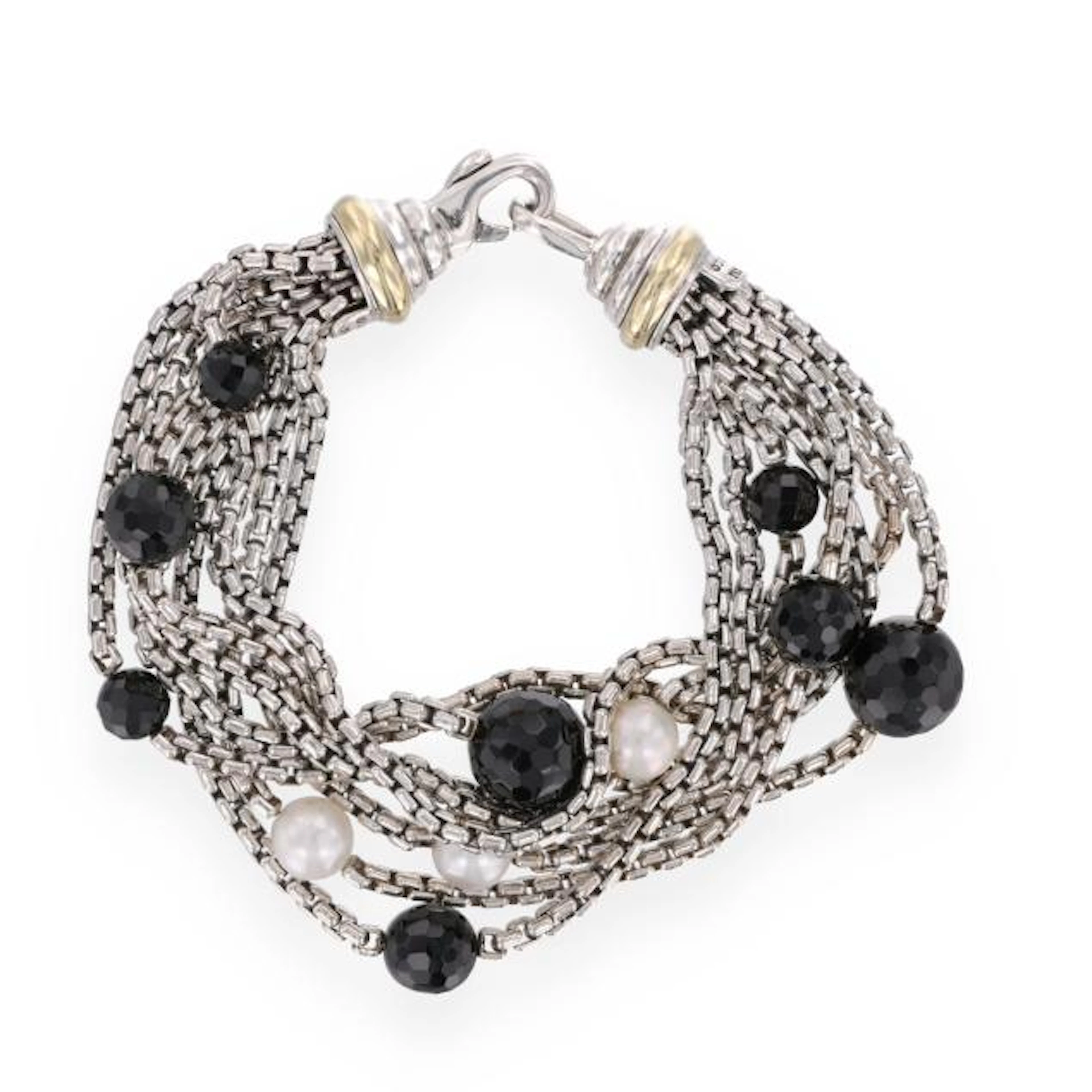 Silver, Gold, Black Onyx, and Pearl Multi-Strand Bracelet, David Yurman