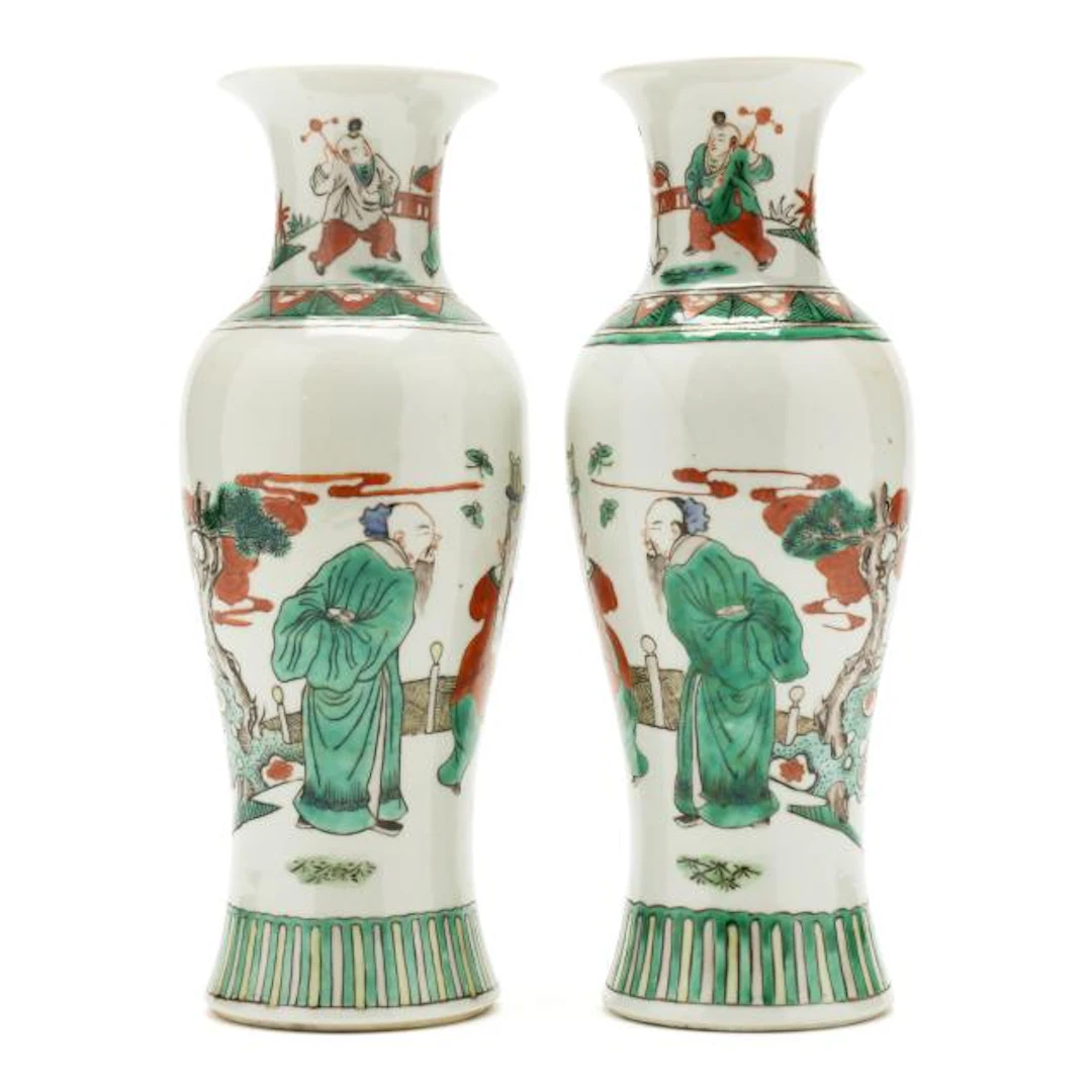 A Pair of Chinese Famille Verte Porcelain Vases