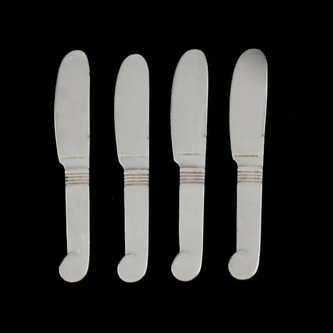 Luc Lanel for Christofle, Set of Four Silver-Plated Butter Spreaders