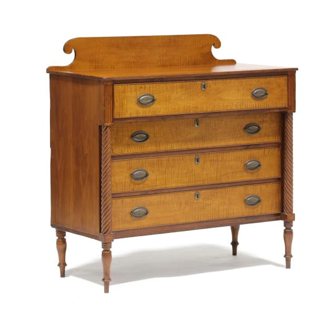 New England Federal Cherry and Tiger Maple Chest of Drawers