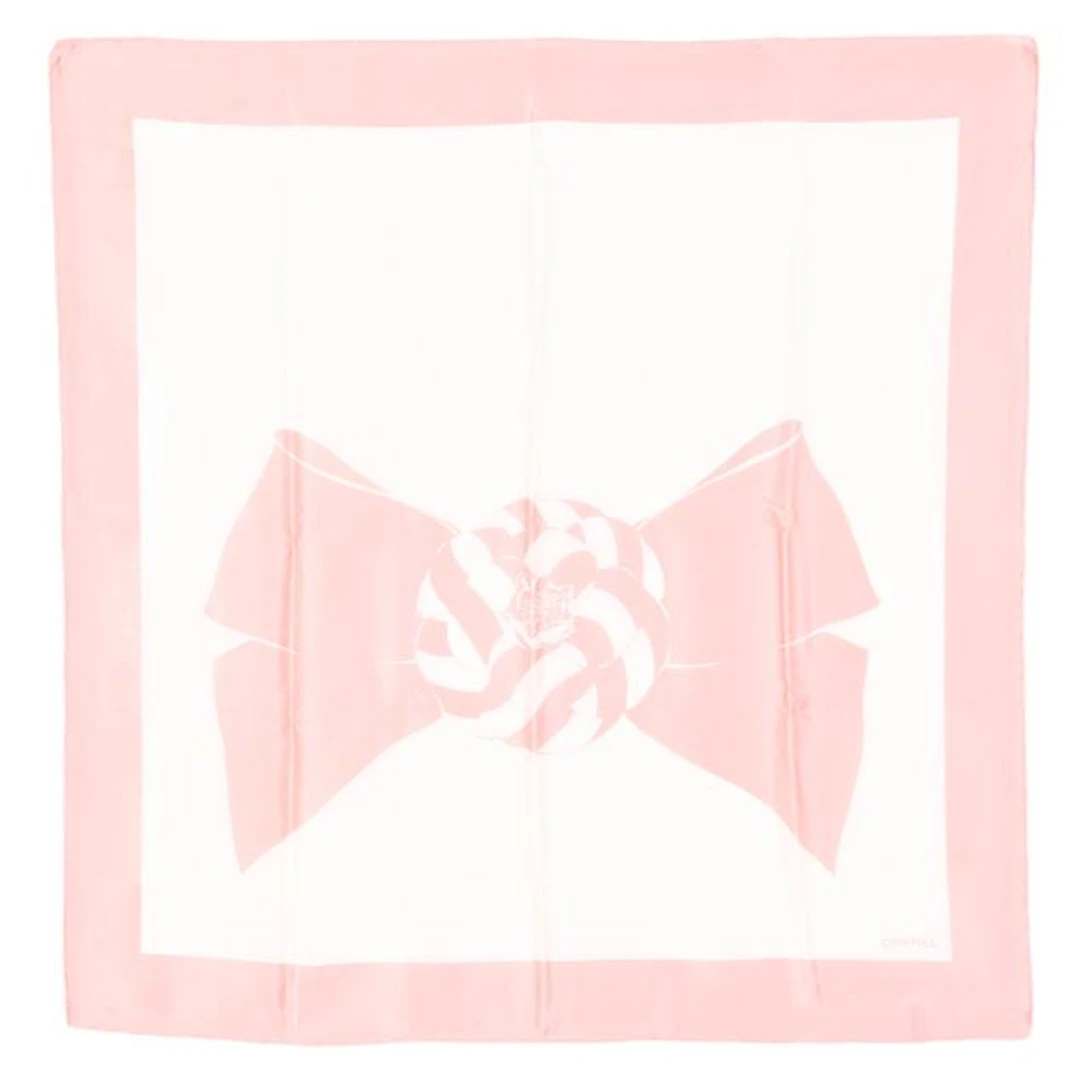 Pink and White Bow Silk Scarf, Chanel