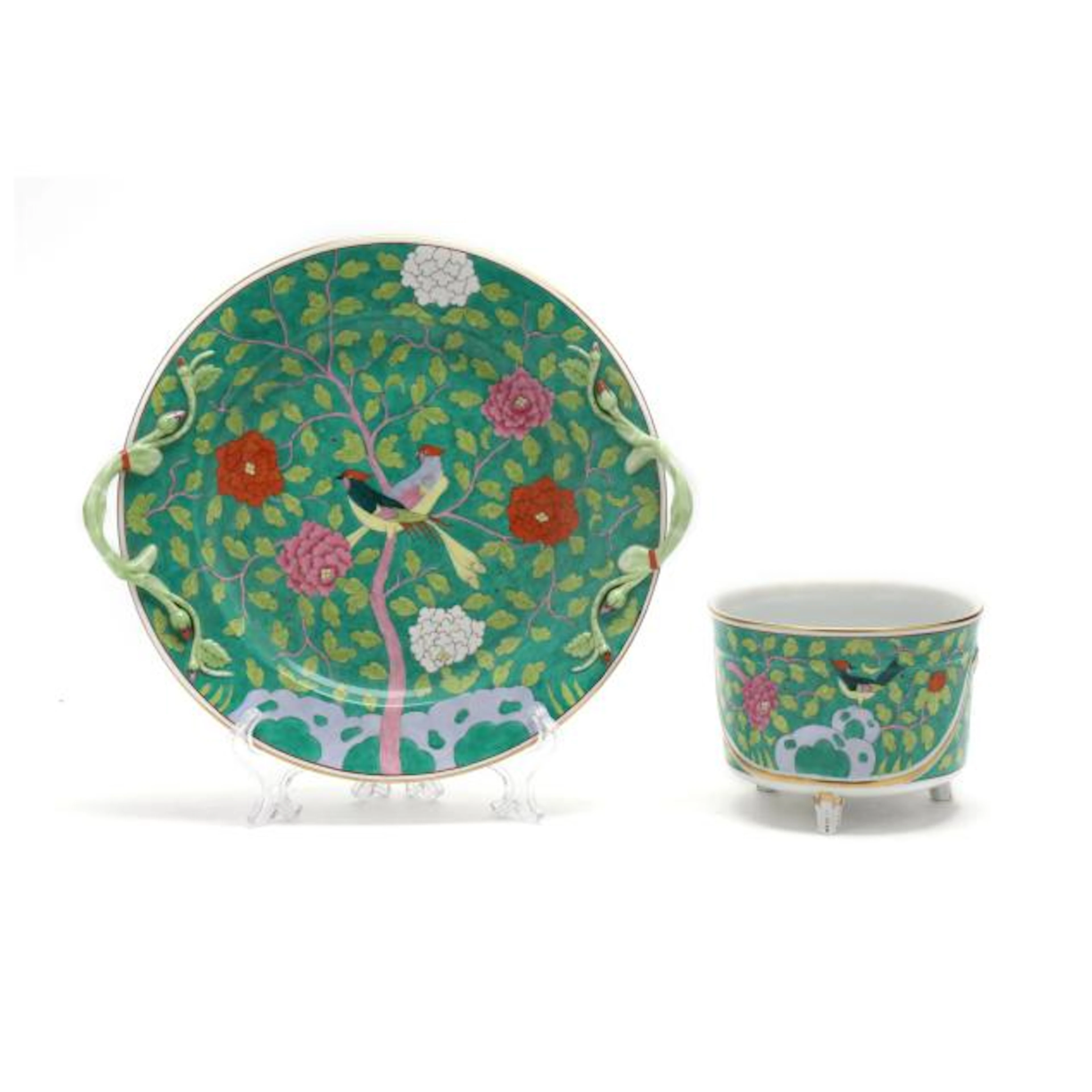 Herend Macao Verdi Biscuit Box and Handled Tray