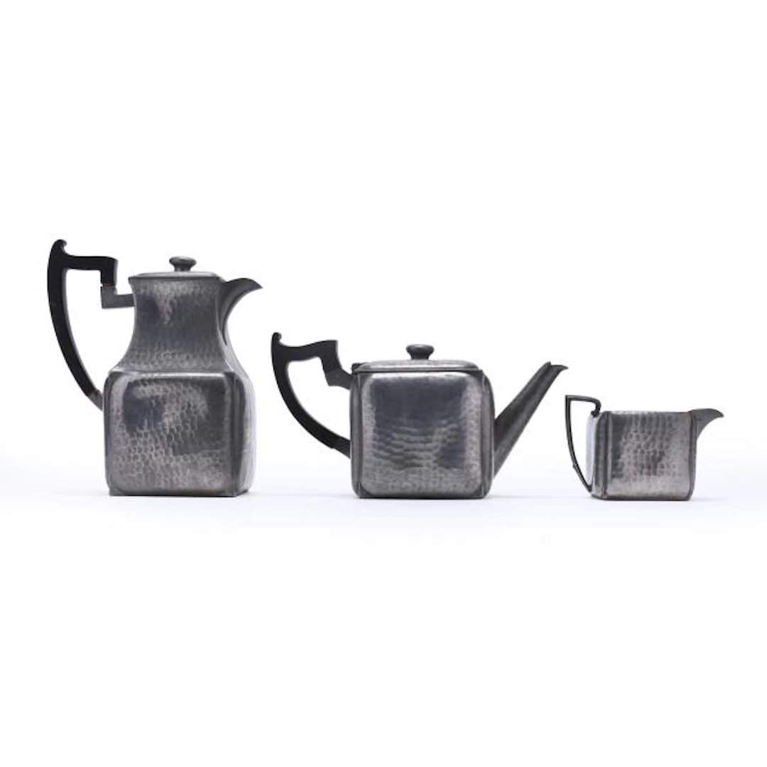 Sheffield Hand-Hammered Pewter Coffee and Tea Set of Three