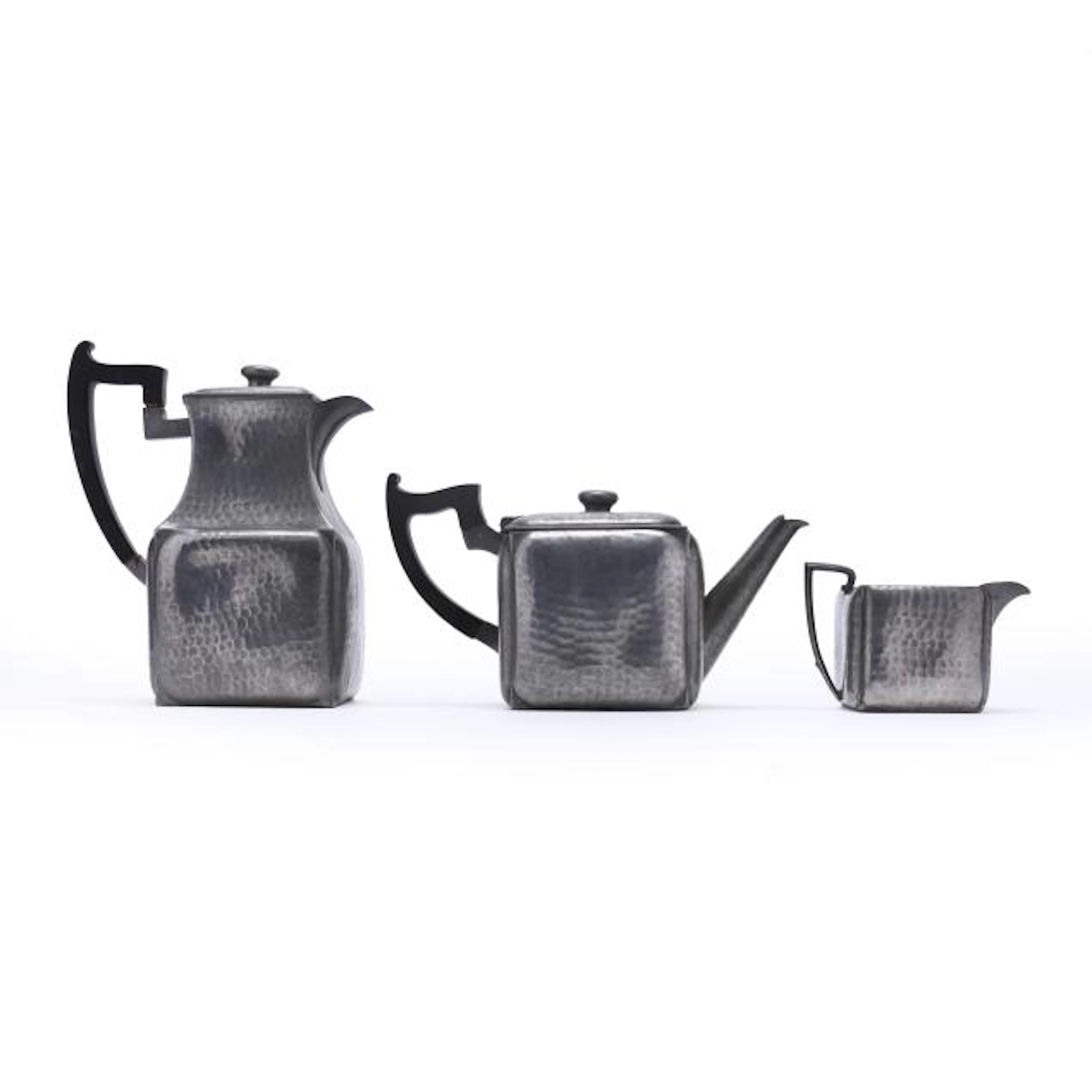 Sheffield Hand-Hammered Pewter Coffee and Tea Set of Three